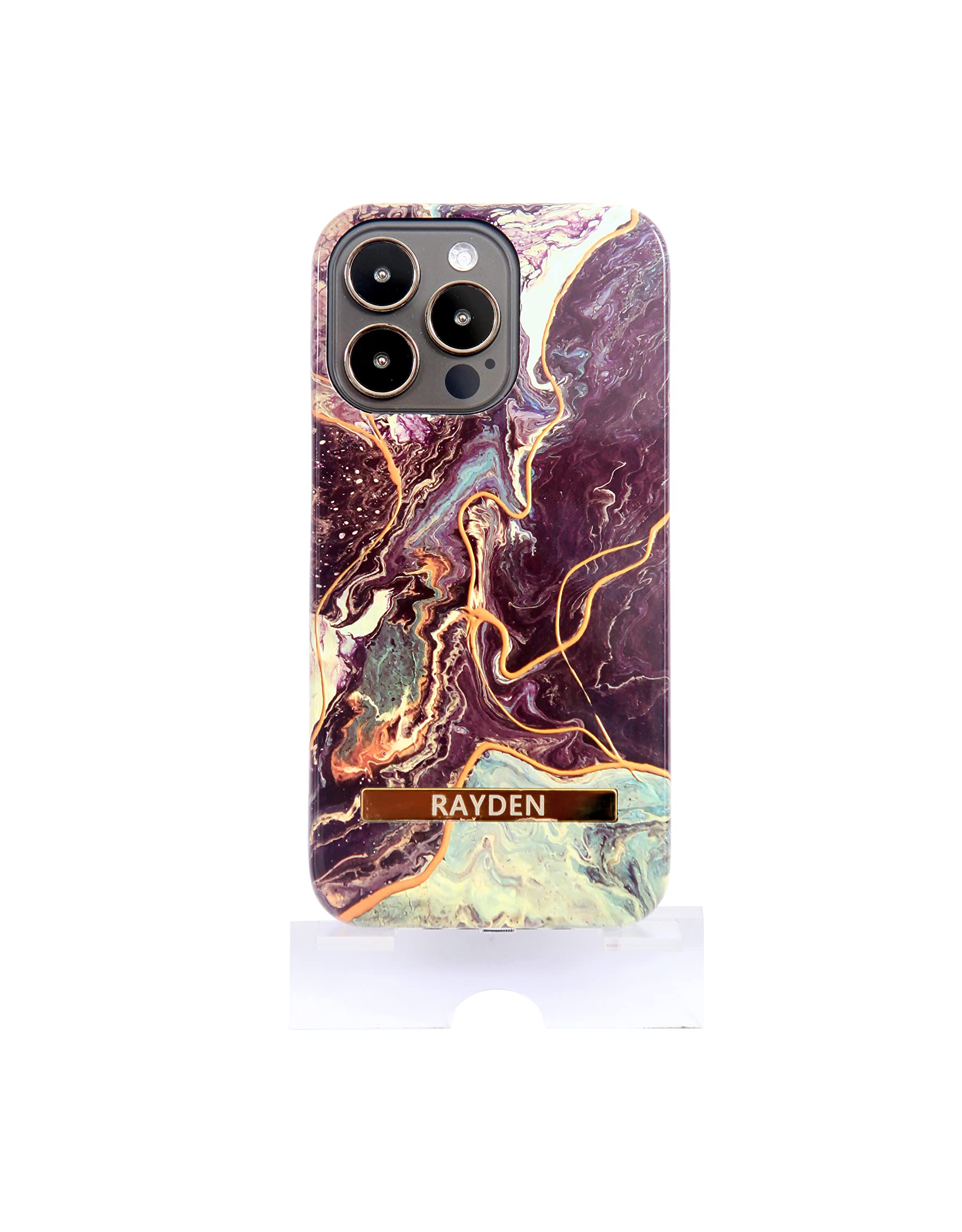 iPhone 13 Pro Case 6.1 Inch, Defender Military Shockproof, Hard Back Cover, Ultra-Thin, Purple and Gold Marble Design