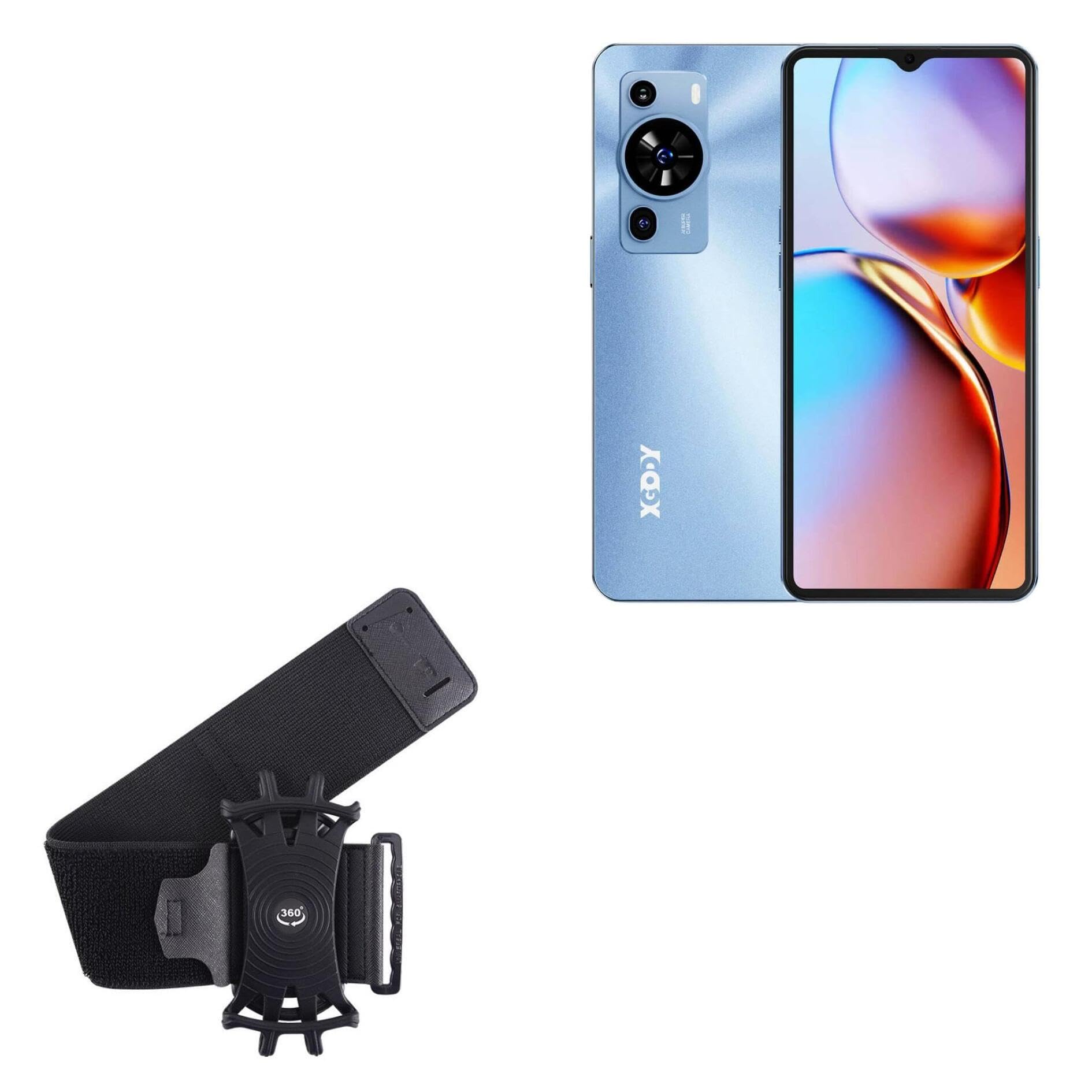 BoxWave Holster Compatible with Xgody Mate 50 - ActiveStretch Sport Armband, Adjustable Armband for Workout and Running - Jet Black