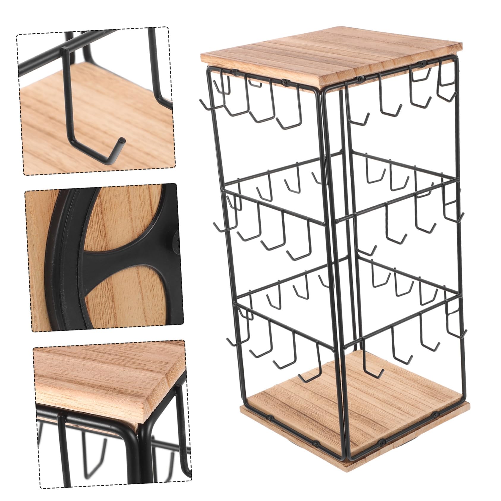 Espositore Organizzatore Multifunzionale Design Rotante a 360° in Legno Marrone per Orecchini per Gioielli e Anelli per Decorazione Casa e Vanity
