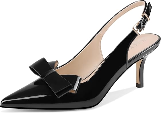 Womens Slingback Kitten Heels Pumps Pointed Toe Bow Party Wedding Sexy Casual Dress Formal Shoes