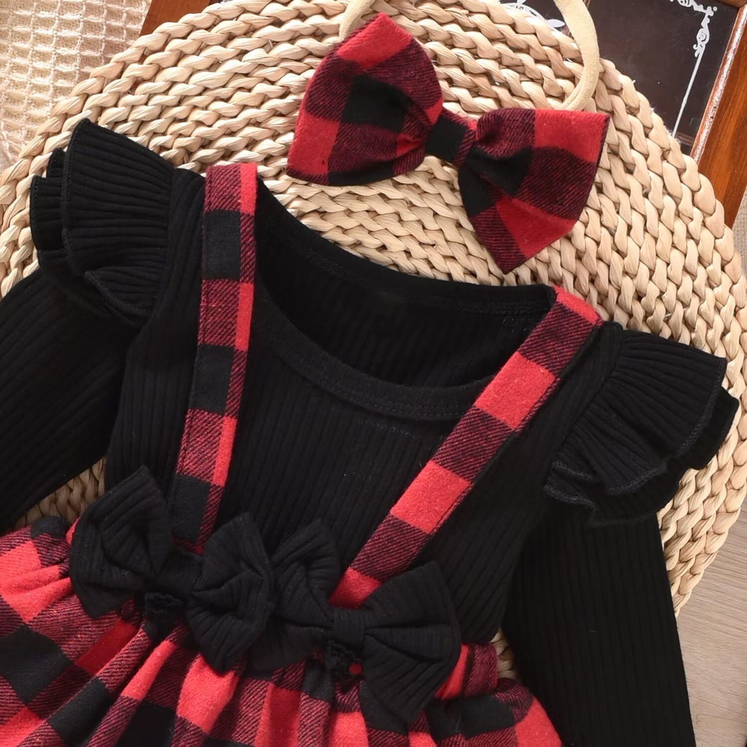 Unutiylo Preemie Newborn Baby Girl Clothes Romper Suspender Dress Fall Winter Outfits Ruffle Long Sleeve Jumpsuit