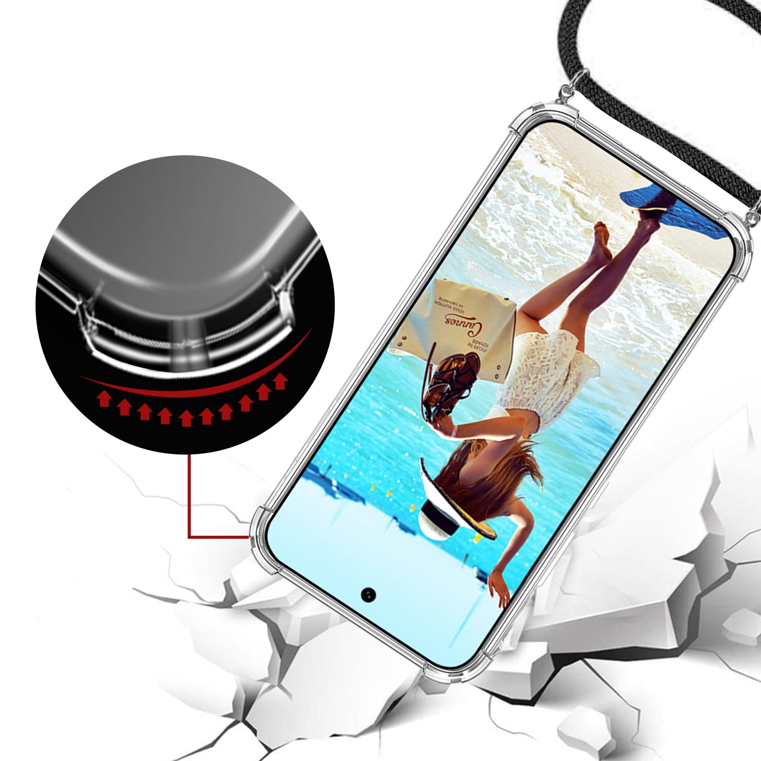 YAMCCCSE Custodia per Cellulare Girocollo per Oppo A15 / Oppo A15s Tracolla - Collana/Necklace Cordoncino,Practical Stylish Trasparente Silicone TPU Flessibile Antiurto Protettivo Cover