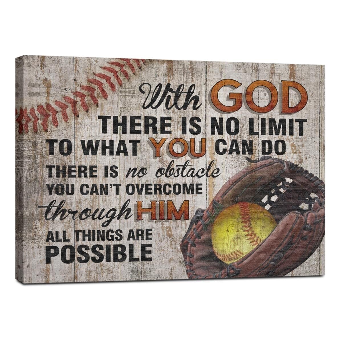 TAMDDBPJD Baseball Softball Religious, Inspirational Bible Verse Wall-Art Canvas, Faith-Based Sports Gift for Player, Coach, Sports Club Decor(Framed,12x18inch(30x45cm))