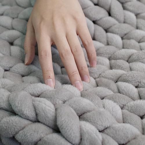 Miniatura 6 de Weighted Idea Manta de punto con peso tamaño Queen (60 x 80 pulgadas, 15 libras, gris claro) Manta gruesa hecha a mano Minky para adultos, suave y