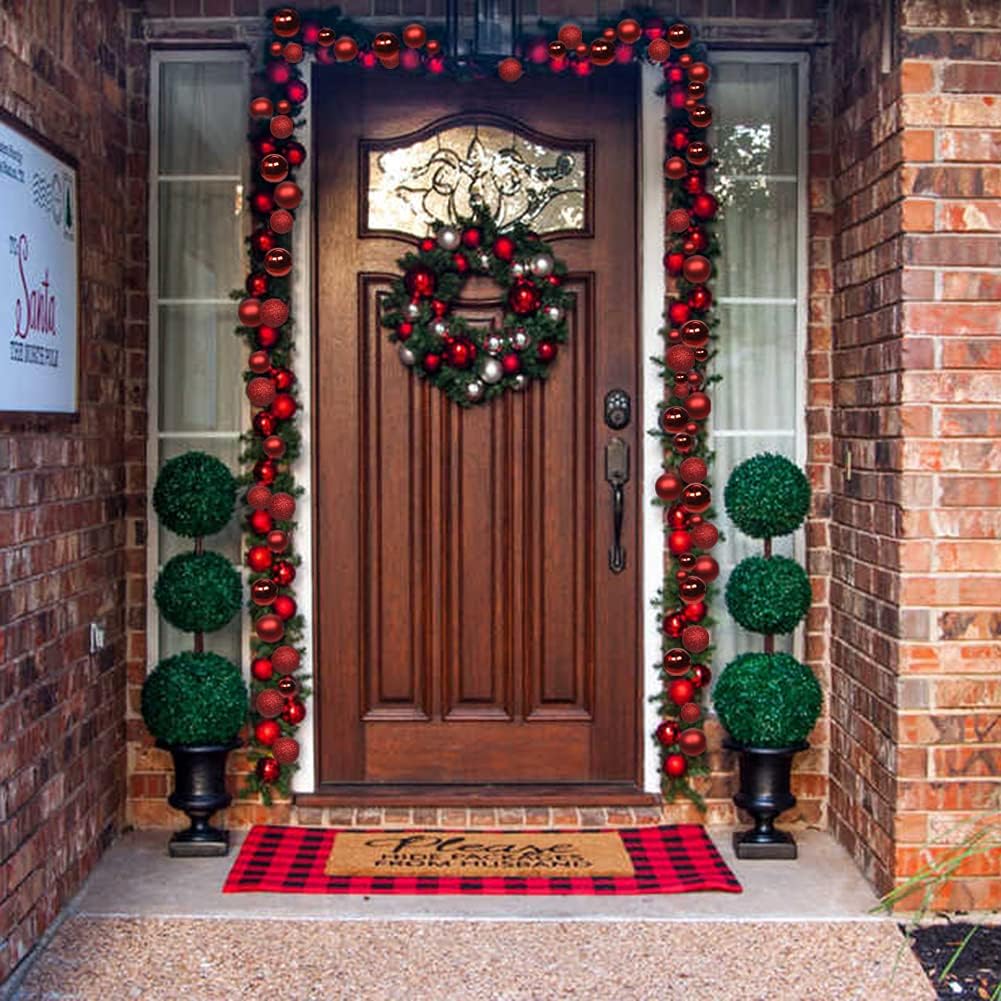 6 FEET Christmas Ball Garland Ornaments Shatterproof Xmas Hanging Balls Decorations for Home Indoor Outdoor Mantel Holiday Party Wedding Tree - Red