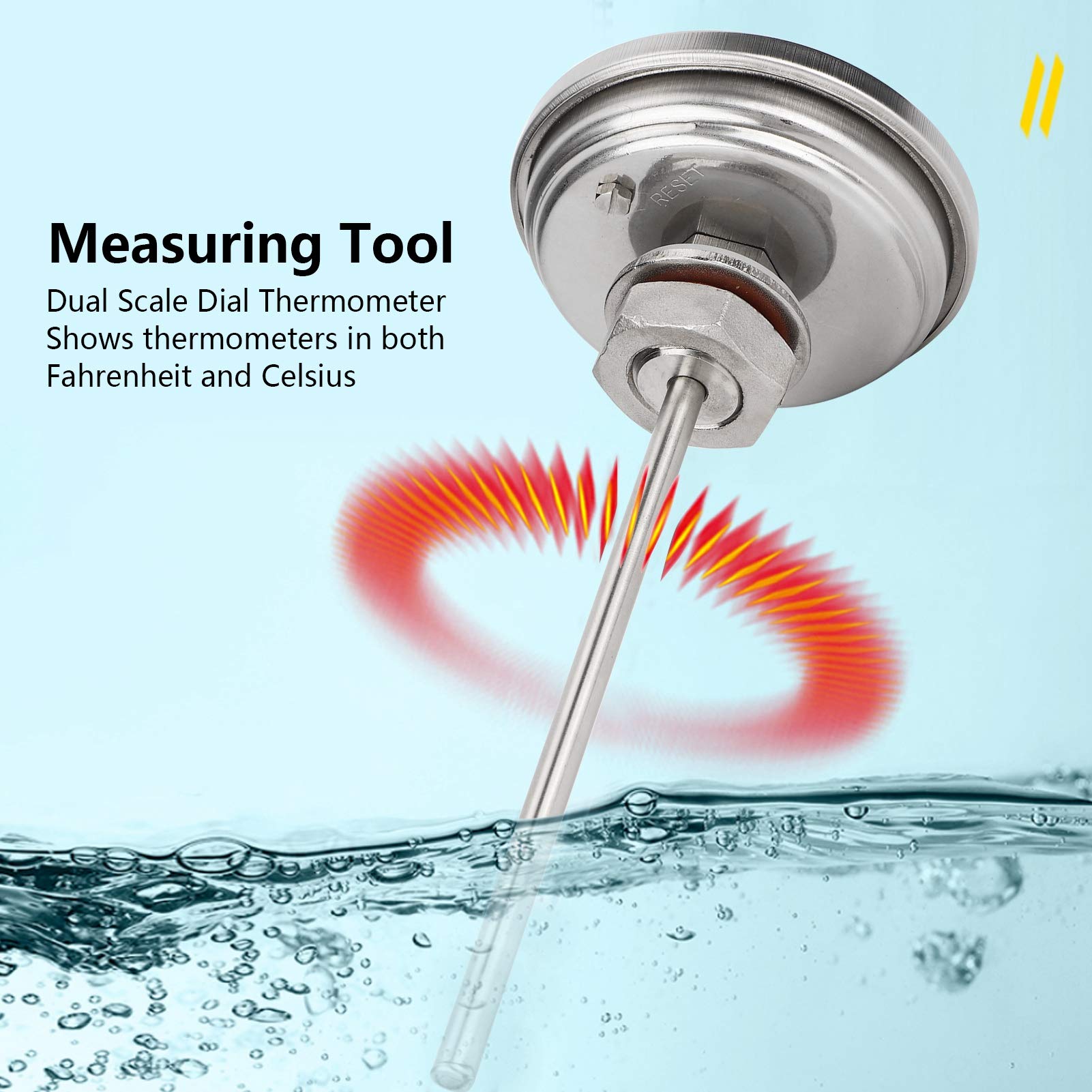 Termómetro de esfera de acero inoxidable con rosca 1/2 NPT Termómetro de olla Termómetro para hervidor de agua casero 0‑220 ℉/‑10‑100 ℃