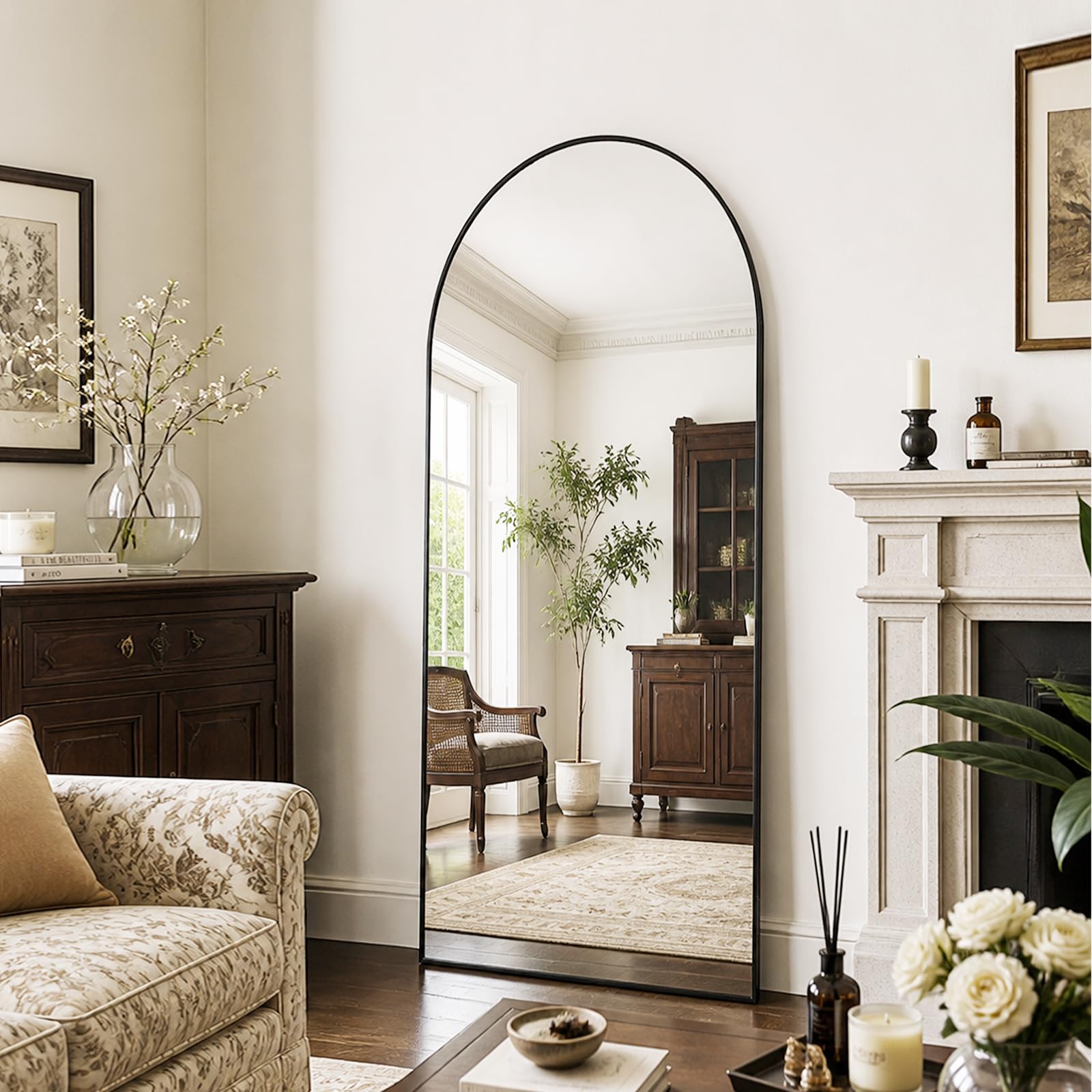 Arched Floor Mirror, Full Length Mirror with Stand 162 x 53cm, Ink Black