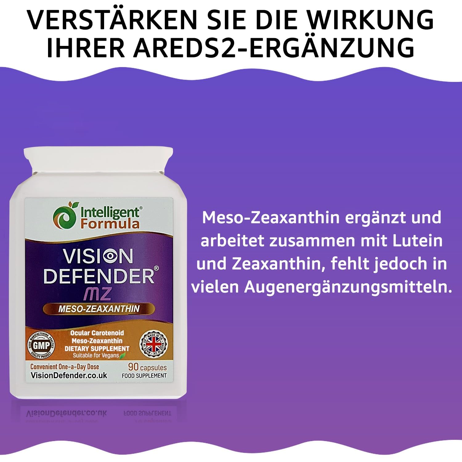 Vision Defender MZ Augengesundheit-Nahrungsergänzung – 10mg Meso-Zeaxanthin aus Tagetes-Extrakt – Antioxidatives Carotinoid für Sehunterstützung und Netzhauternährung – 90 Vegane Kapseln