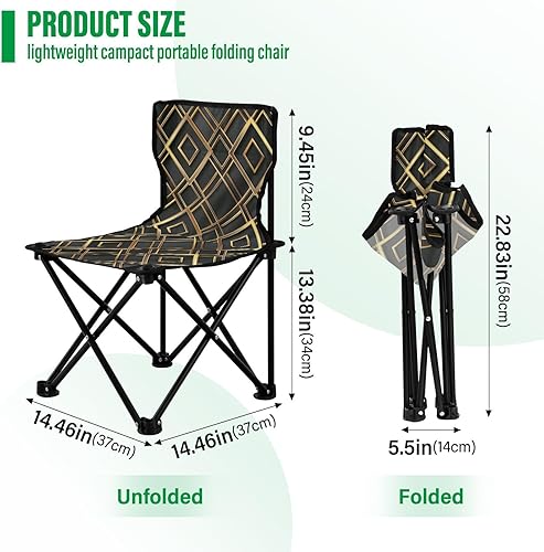 Miniatura 3 de Rhombus Checkered Gold Black Folding Camp Chairs for Adults Ultra-Lightweight Folding Chair Carry Bag Included Lawn Chairs for Adults Heavy Duty for