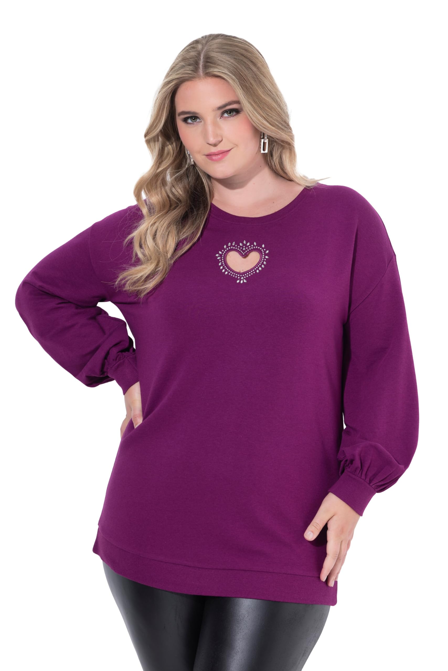MIAMODA Damen große Größen Übergrößen Plus Size Sweatshirt, Herz-Cutout, Ballon-Langarm 844853