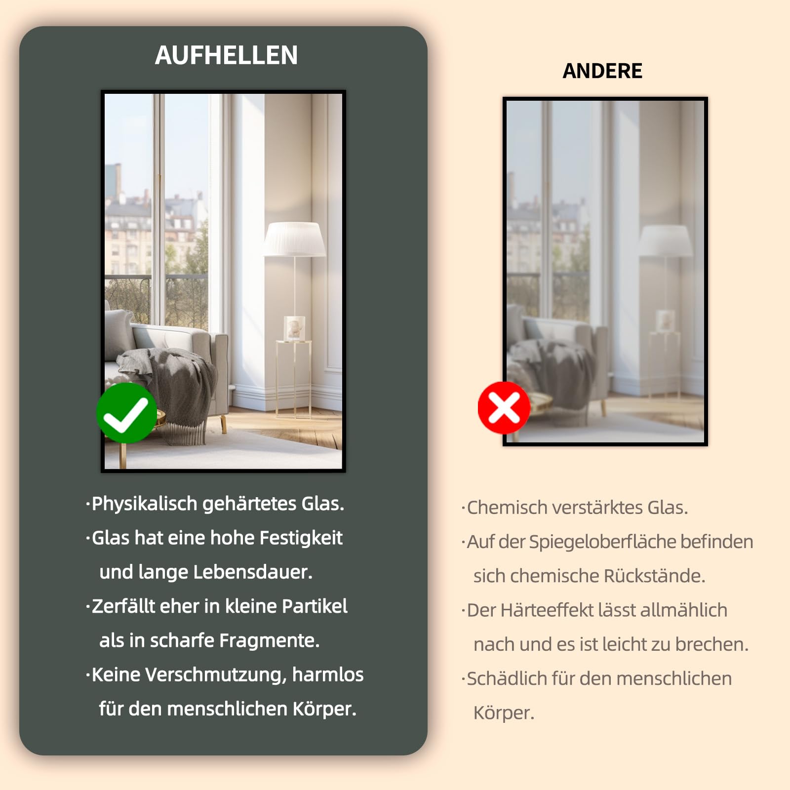 Ganzkörperspiegel Standspiegel 200x100cm mit Schwarz MetallrahmenBodenspiegel HD Spiegel Groß Wandspiegel mit Haken für Wohn-, Schlaf- und Ankleidezimmer