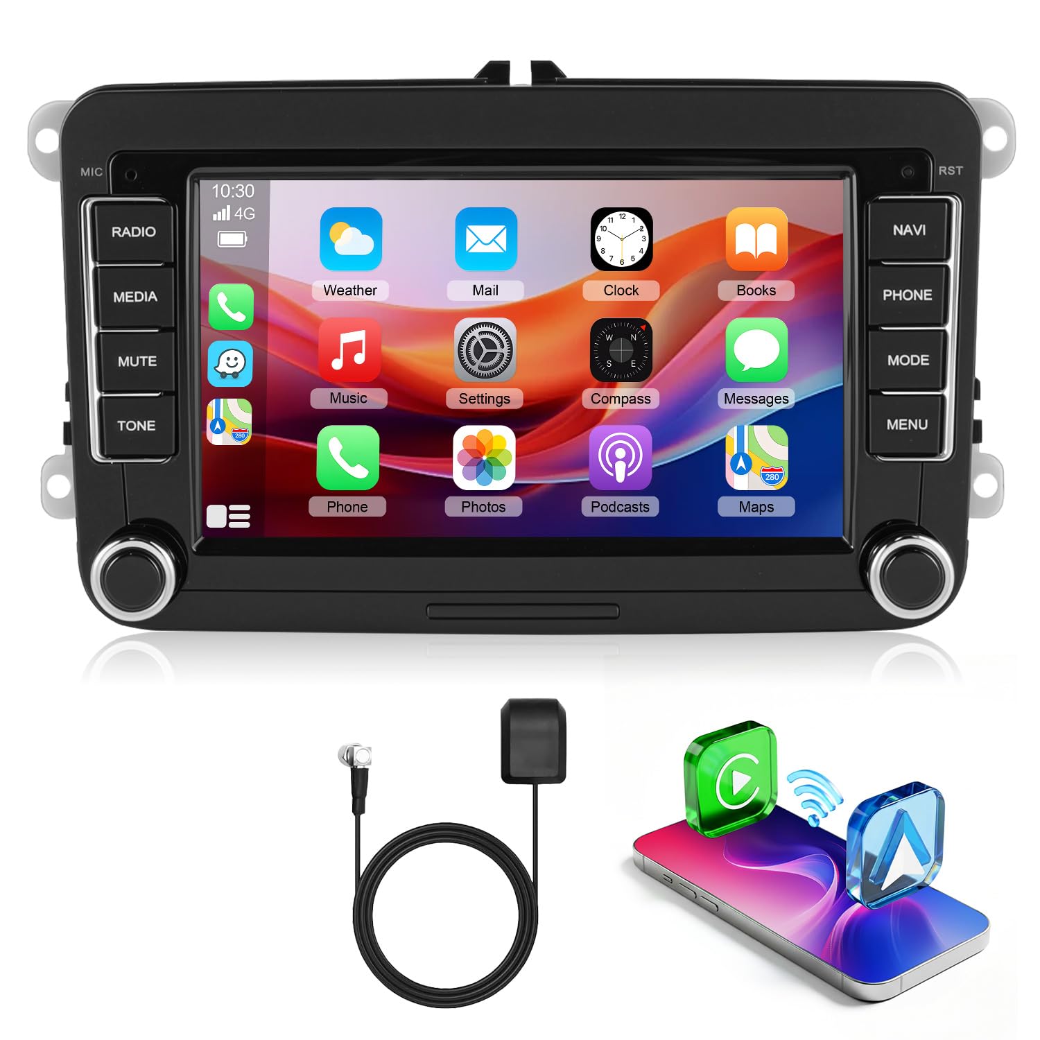 ESSGOO [4+64G] Android 15 Autoradio pour VW Golf 5/6, T5, Passat, Polo, Touran, Tiguan, Caddy, Seat, Skoda – Écran Tactile 7" avec CarPlay/Android Auto sans Fil, Plug & Play, GPS Navi, Bluetooth, DSP