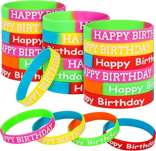 JOVITEC 24 Pcs Happy Birthday Rubber Bracelets Colored Silicone Bracelets for Teenagers Birthday Party Favors for Party Supplies (Fresh Style)