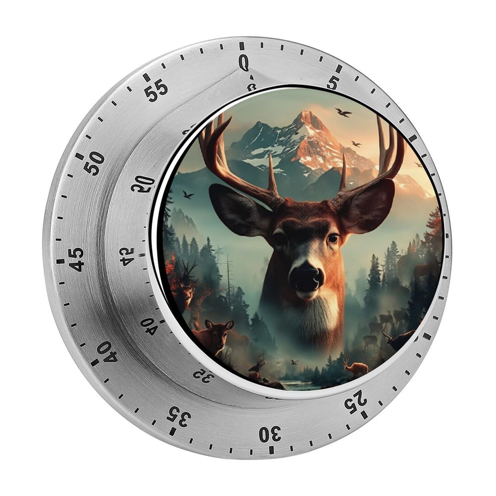 Deer Mountain Wildlife 60 Minute Wind Up Timer,Visual Mechanical Magnetic Timer with Loud Alarm for Kitchen
