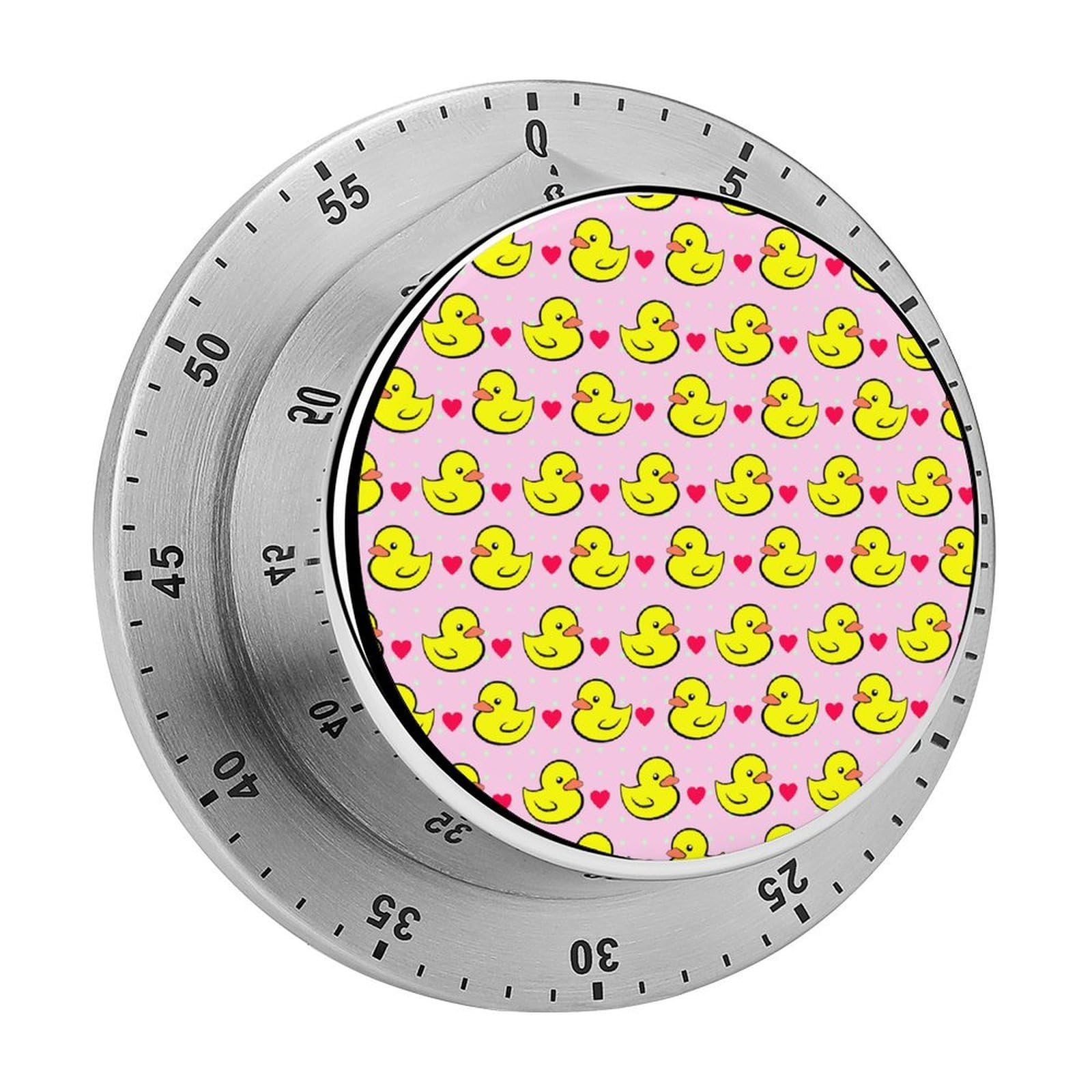 Pink Heart Polka Dots Yellow Rubber Ducks Circular Rotating Timer, Suitable for Kitchen and Bedroom