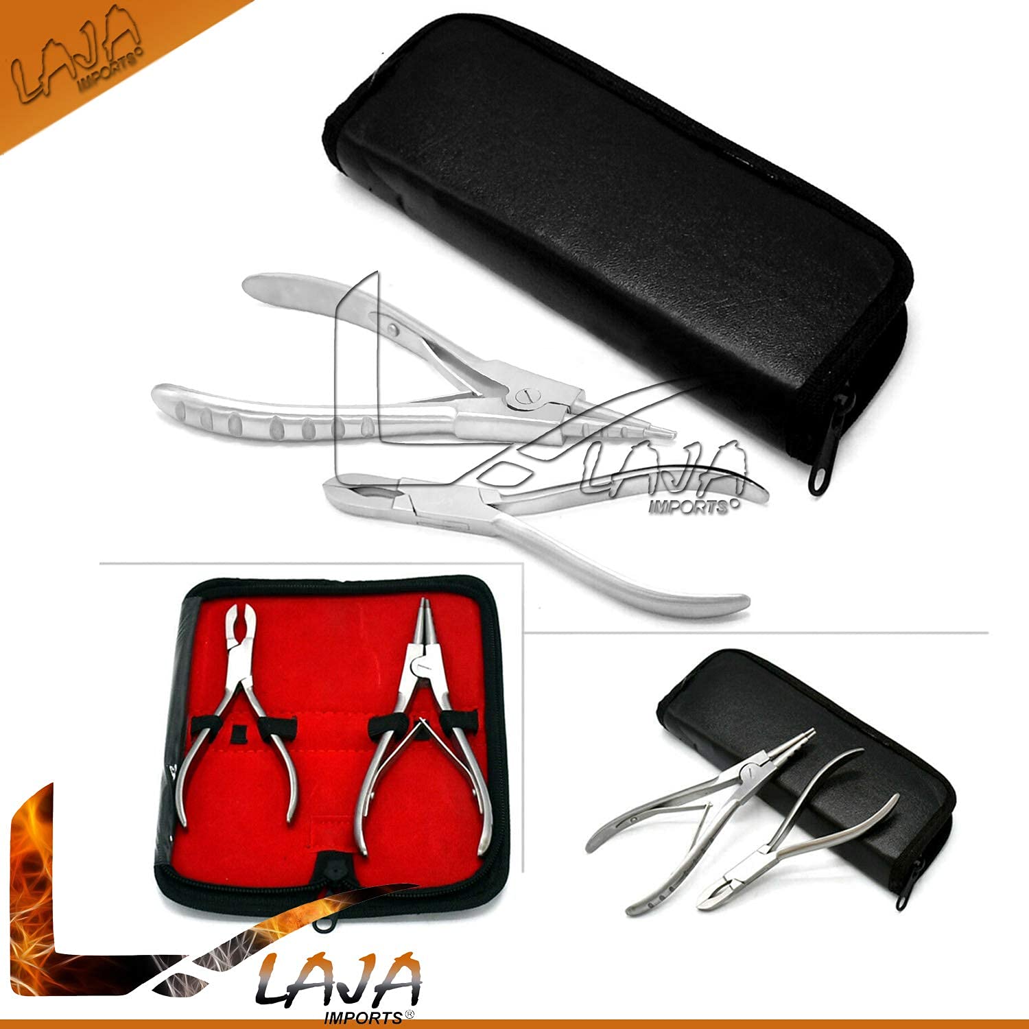 LAJA Imports Stainless Steel Body Piercing Plier Tool 2 Ring Opening and Closing Pliers Come with Case'