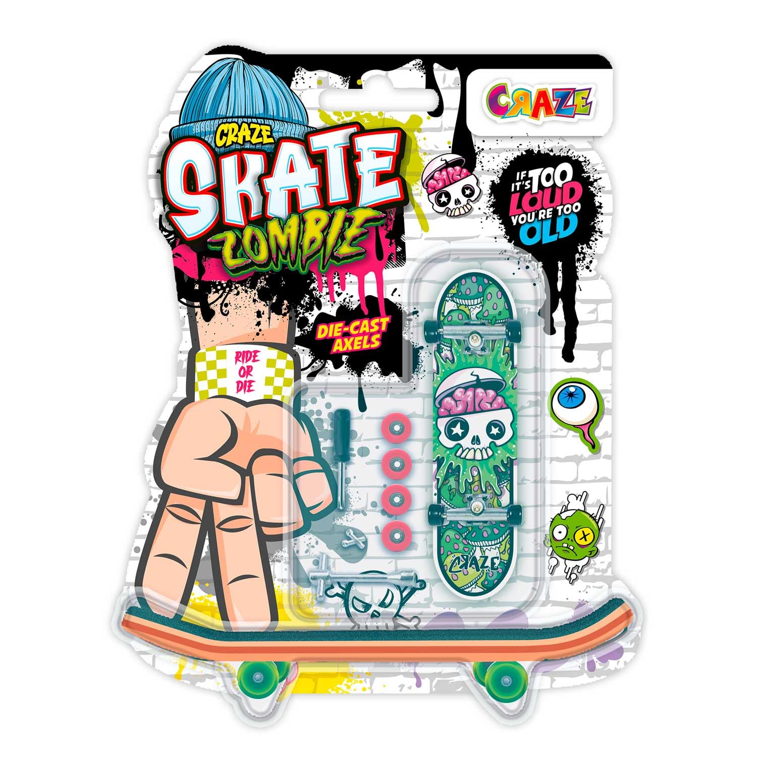 CRAZE SKATE Fingerboard Set Zombies Edition Pack of 4  Spooky Finger Boards with Mini Skateboards & Custom Accessories, boys party favours