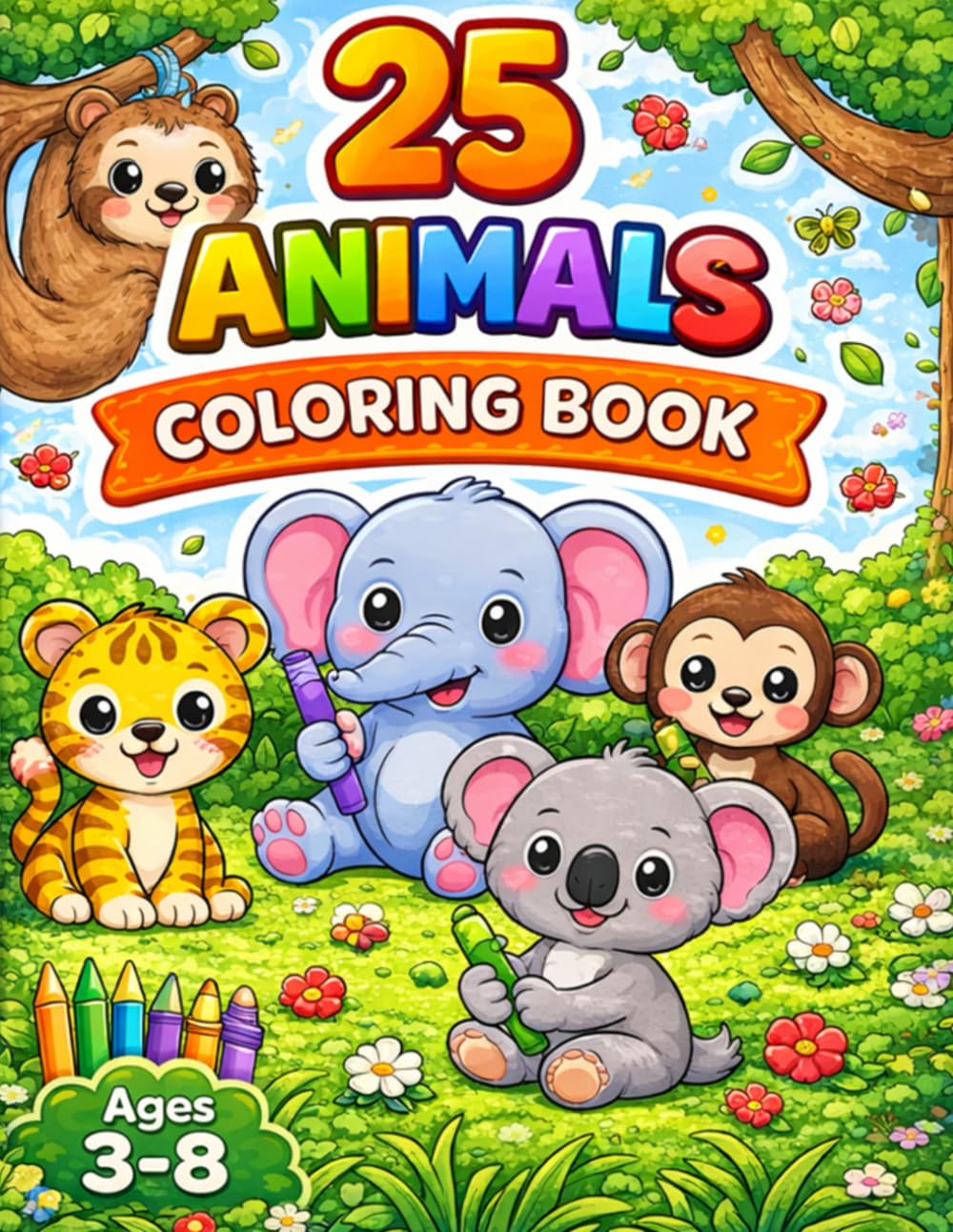 Cute Animals Coloring Book: 25 Easy & Fun Animal Coloring Pages