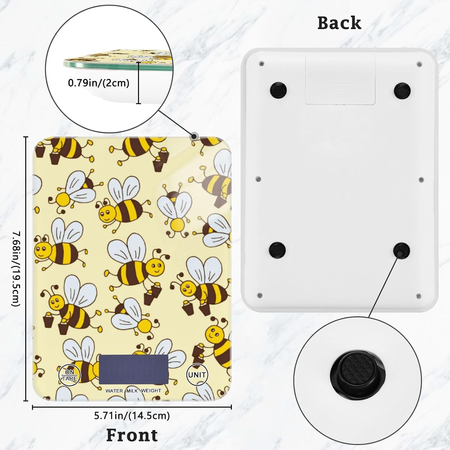 Cartoon Cute Yellow Bee Keto kitchen scales for food 11lb/0.18oz, 5kg/5g smart grams scale with 4 unit for Soap Making roasting báscula para cocina