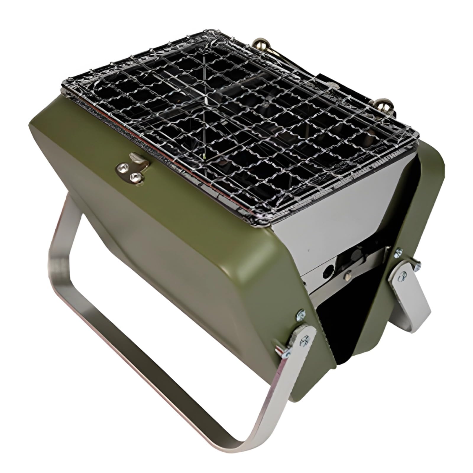Mini barbecue a carbonella da tavolo, pieghevole, design a valigetta, barbecue portatile con corpo in ferro e gambe in alluminio, verde, per 1-2 persone per cucinare all'aperto