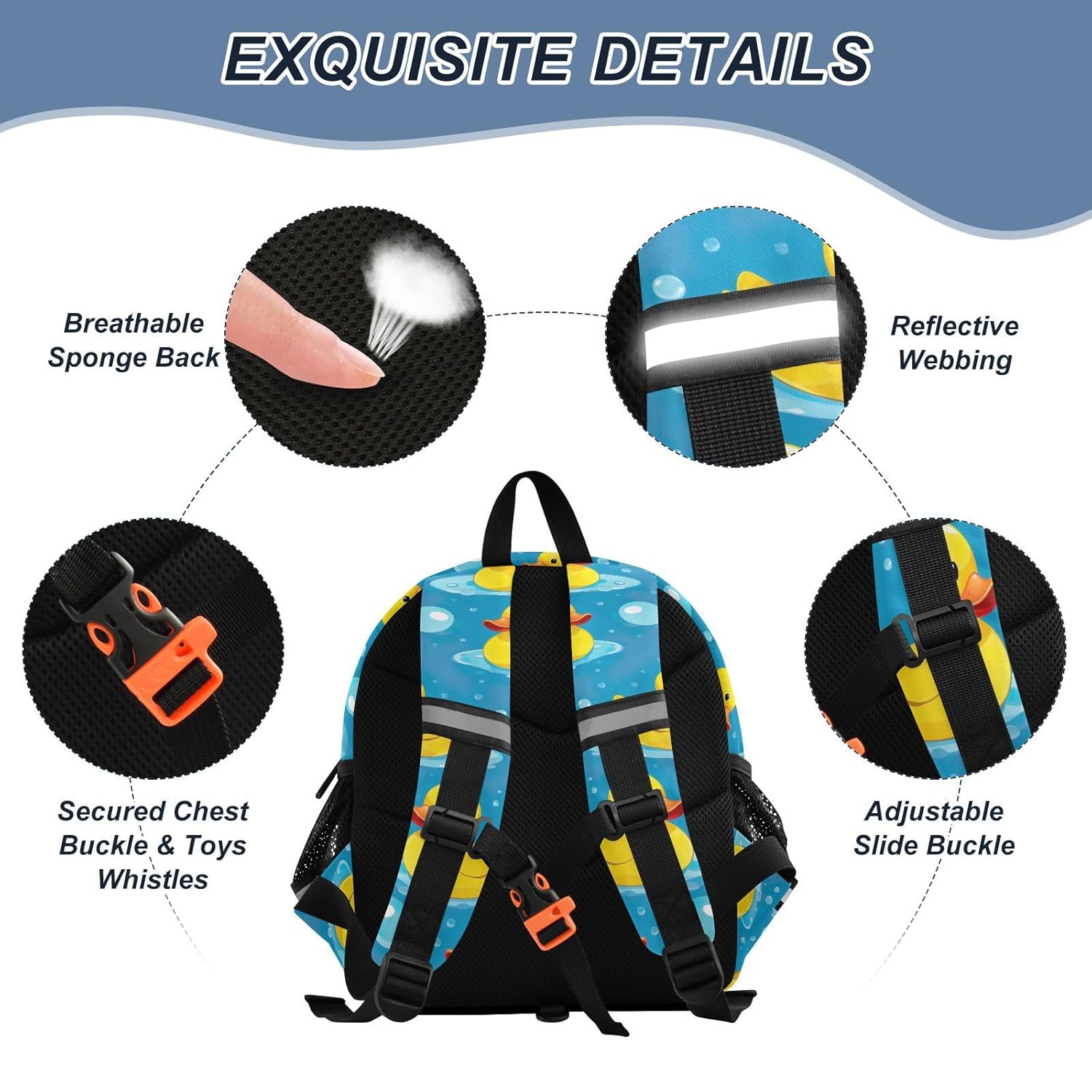 Yellow Rubber Ducks Blue Toddler Harness Backpack for Boys Girls 3-6 Years Kids Backpack with Anti Lost Safety Leash Baby Harness Bookbag for Travel Walking Preschool