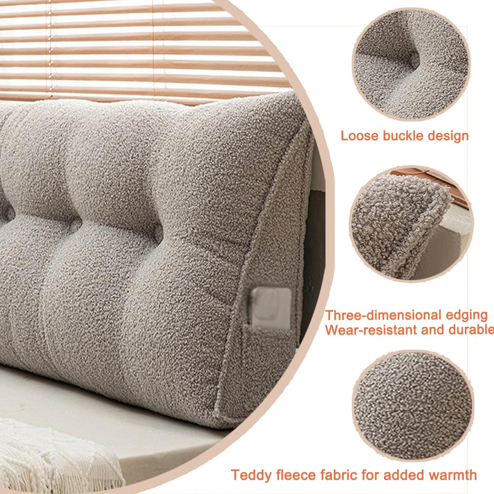Generisch Großes Keilkissen-Kopfteil,Weiches Waschbares Kopfteilkissen, Dreieck-Lesekissen Mit Praktischen Seitentaschen,Für Sofa-Tatami Und Tagesbett Nackenrolle,Lendenkissen,Beige,200x50x20cm