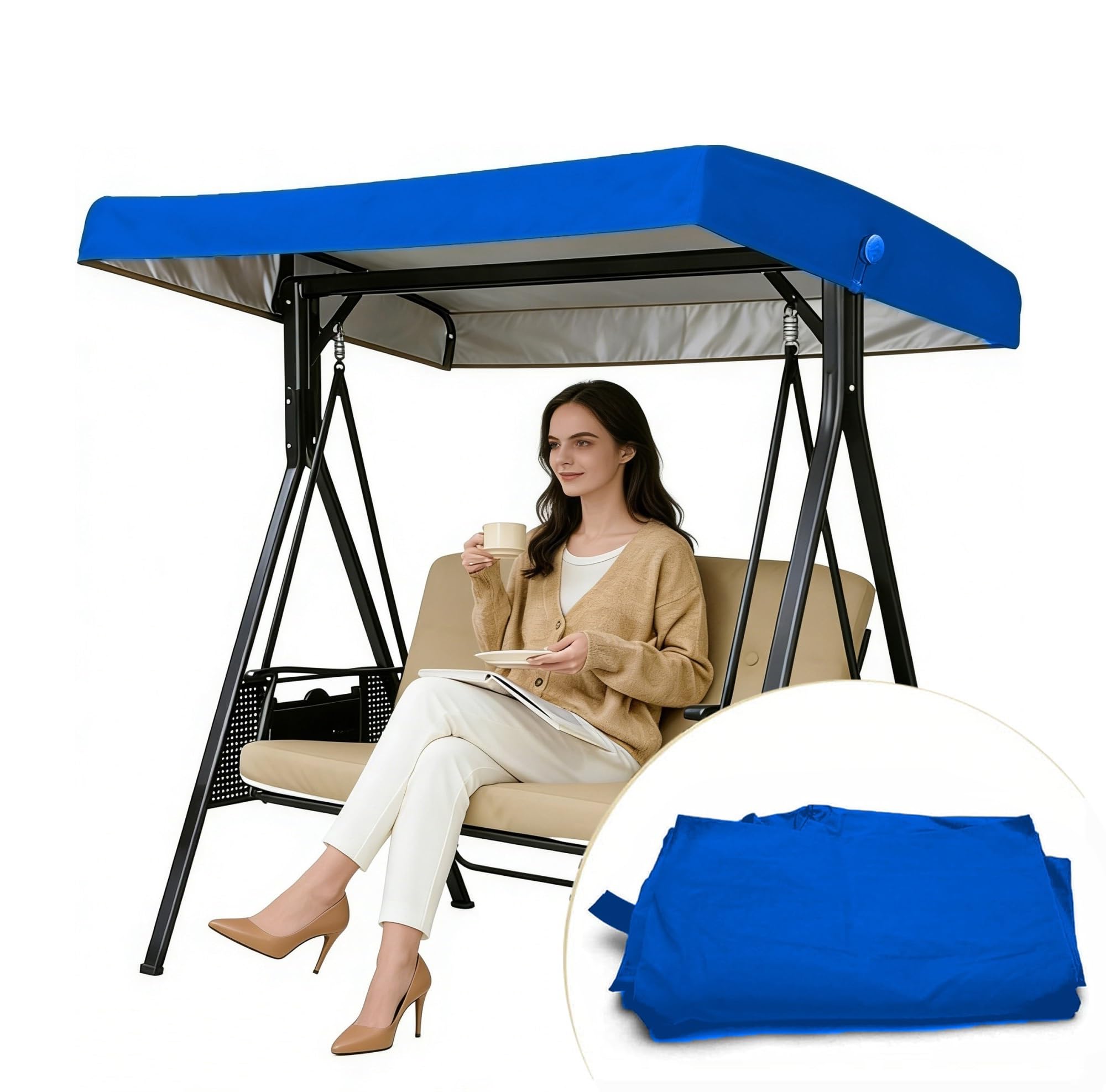 WFXXZL Outdoor Swing Cover 2 3 Triple Seater, Garden swing canopy outside Swing Canopy Replacement Top cover for Porch Patio Hammock Seat(Royal blue)