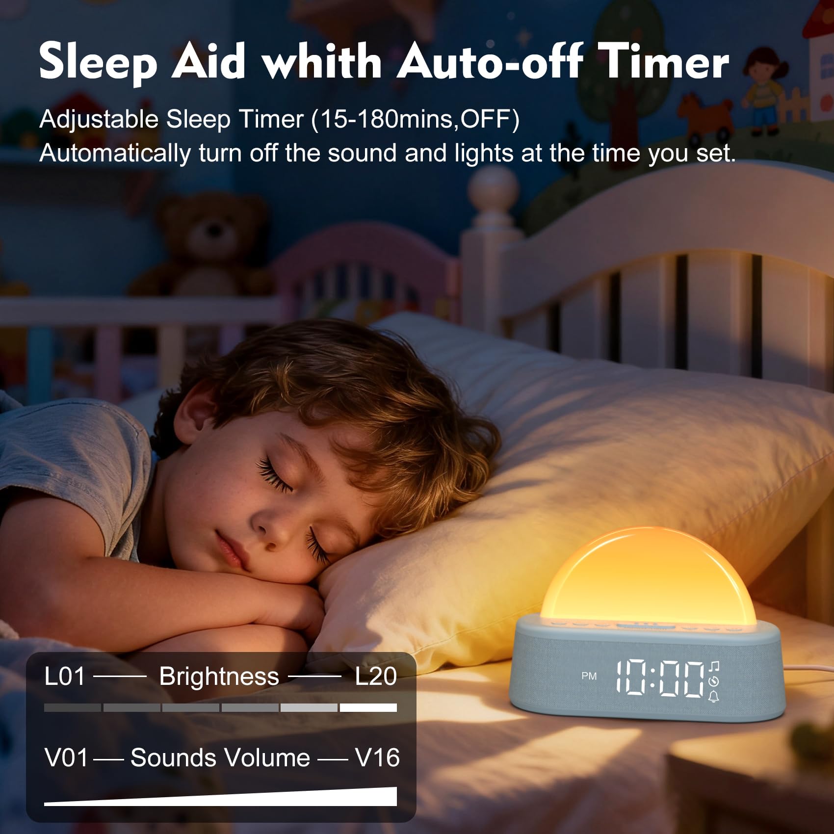 Wake Up Light Sonnenaufgangswecker, weißes Rauschen Soundmaschine mit 30 beruhigenden Klängen