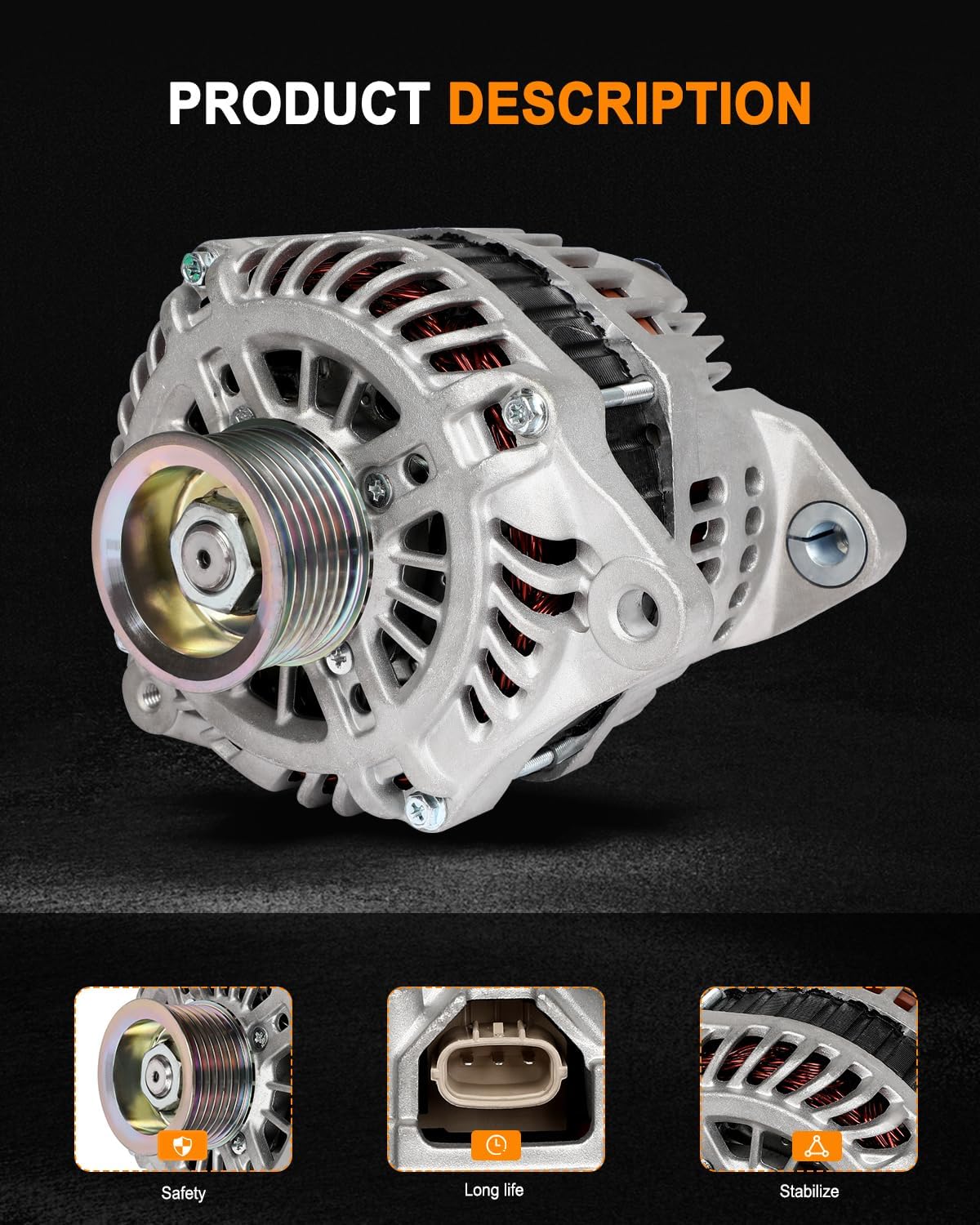 ASAPE 11340 High Output Replacement New Alternator Fit for 2014-2016 for INFINITI QX70 3.7L 2007-2009 for Nissan 350Z 3.5L 2015 for INFINITI Q40 3.7L 2014-2016 for INFINITI Q70 3.7L
