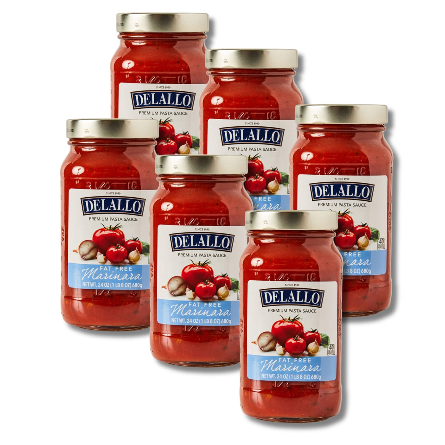 DeLallo Fat-Free Marinara Pasta Sauce, Made with Roma Tomatoes, Homestyle Pasta Sauce Recipe, Non-GMO, Gluten Free, Rich Vibrant Flavor, 24 oz Jar (6-Pack)