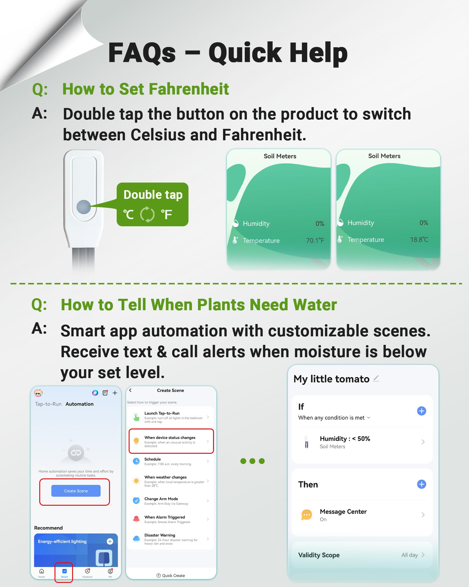 Humidimètre intelligent WiFi pour plantes, capteur 2 en 1 avec alertes d'application | Surveille l'humidité et la température à distance, données en temps réel pour le jardinage intérieur