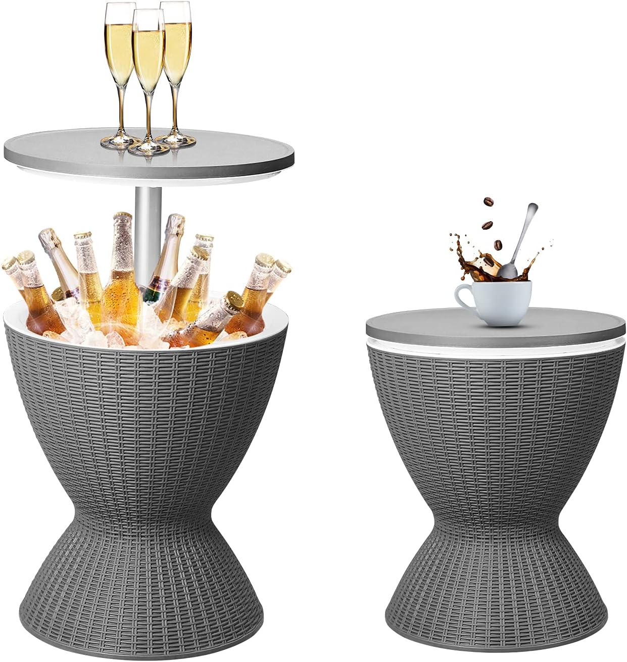 DOIT Height Adjustable Cool Bar Outdoor Patio Table,All-Weather Cool Wicker Bar Table with Ice Bucket for Party, Pool, Deck, Beach (Black, Modern)… : Everything Else