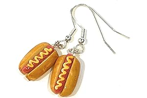 Fun Handmade Hot Dog Food Dangle Earrings, Mini Jewelry for Women