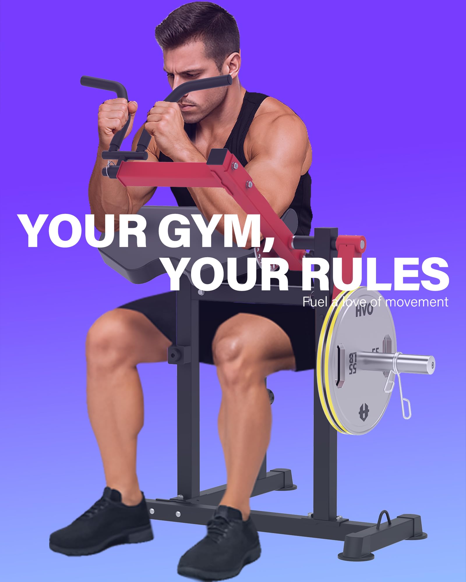 HVO Banco de Bíceps y Tríceps: Banco Ajustable 2-en-1 para Curl de Bíceps y Extensiones de Tríceps Sentado – Banco de Musculación para Entrenamiento de Brazos en Casa, Rojo