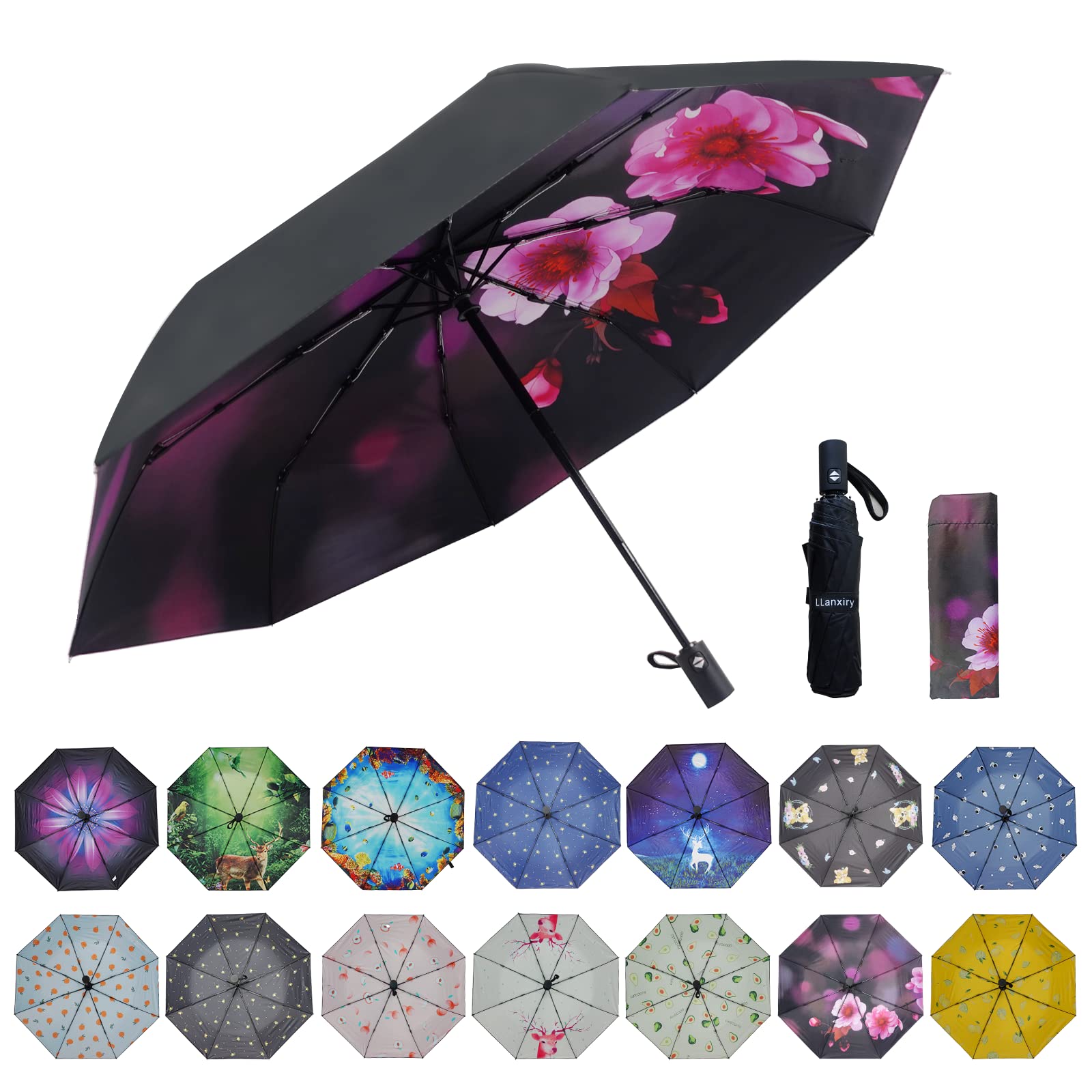 LLanxiryCompact Travel Umbrella, Mini Windproof Umbrellas for Rain & Sun, Small Lightweight Outdoor UV Umbrella, Portable Folding Umbrellas for Travel