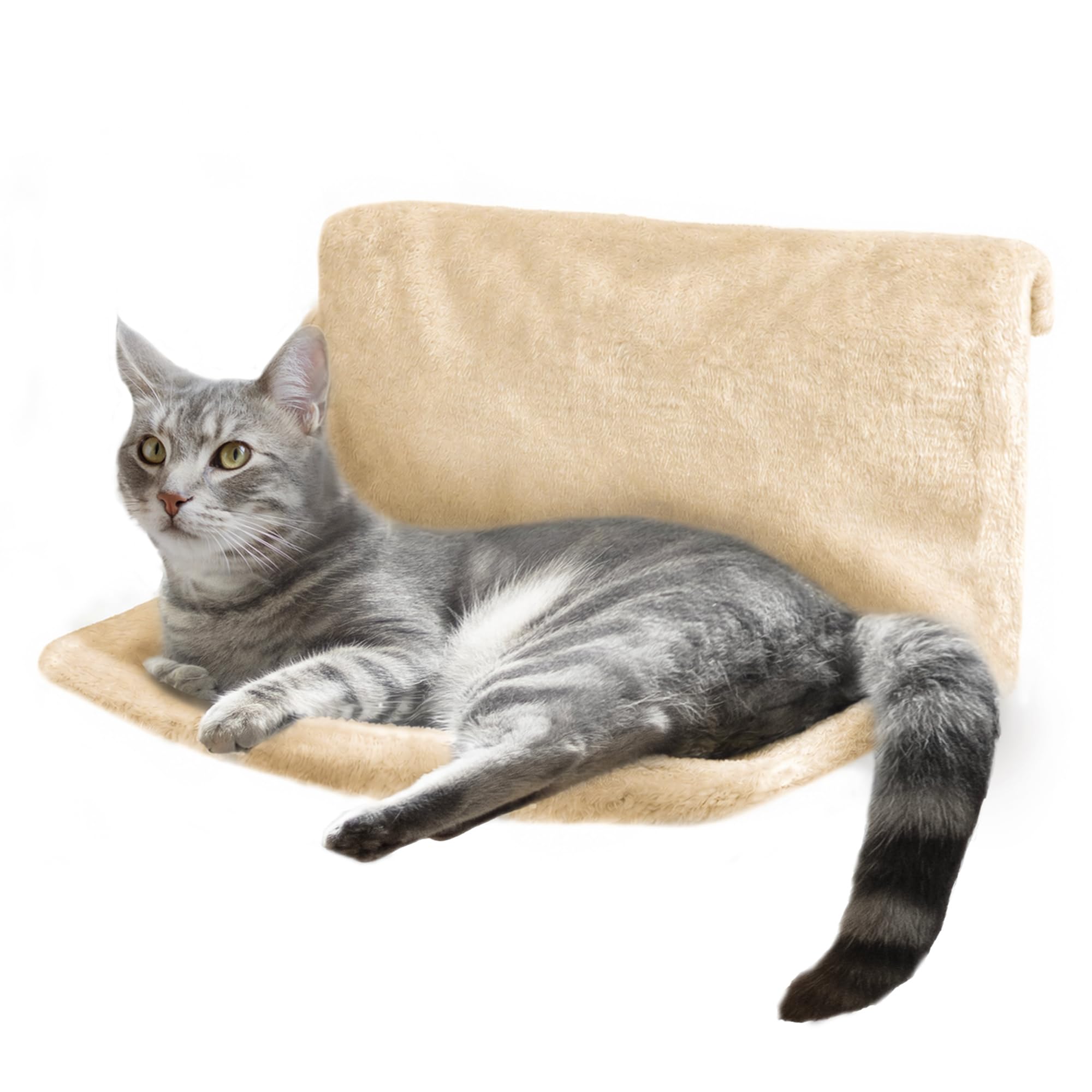 Petlicity Cat Radiator Bed – Warm & Cosy Pet Radiator Hammock for Cats & Small Dogs up to 5kg – Strong Metal Frame with Removable Machine Washable Faux Fur Cover - Beige