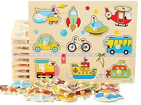 Hnt Kids 4Pcs 30Cm Kid Hand Grasp Wooden Peg Puzzle Toy Jigsaw Bundle Shape Toys and Games for Age 2-7 Year Olds Child Children Bo (Multicolor)