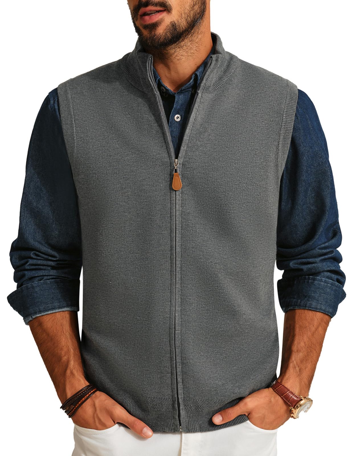 PJ PAUL JONES Chaleco de punto para hombre, estilo casual, cuello alto, suéter