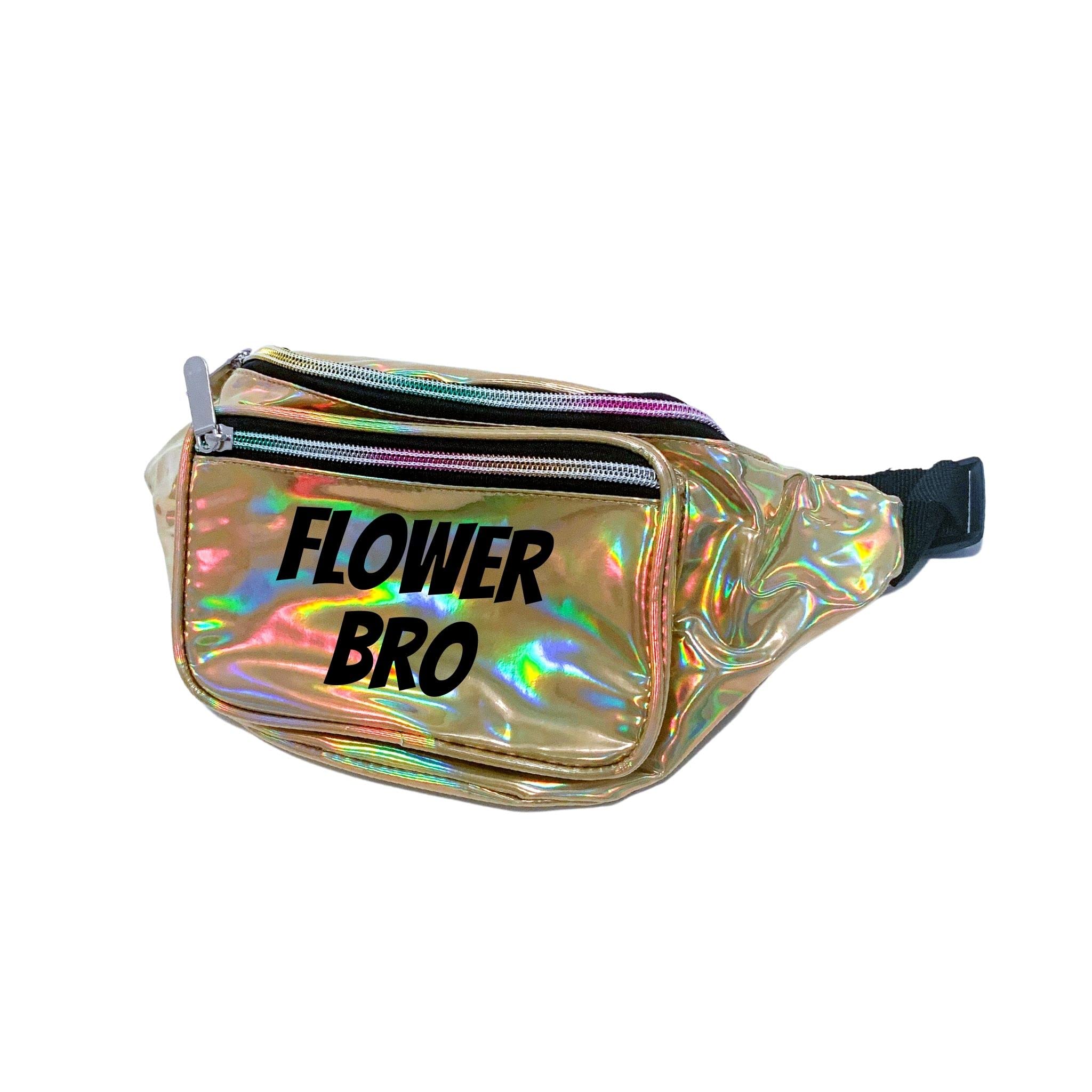 Lyte Up Clothing Flower Bro Holographic Metallic Fanny Pack- Custom (Gold w/Black Text) 00299201