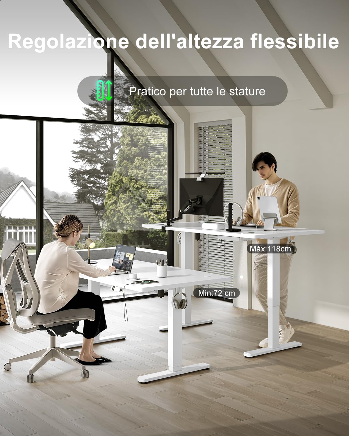 Devoko 160 x 80 cm scrivania regolabile in altezza, Ufficio con quattro sezioni, scrivania per computer con funzione di memoria, Bianco