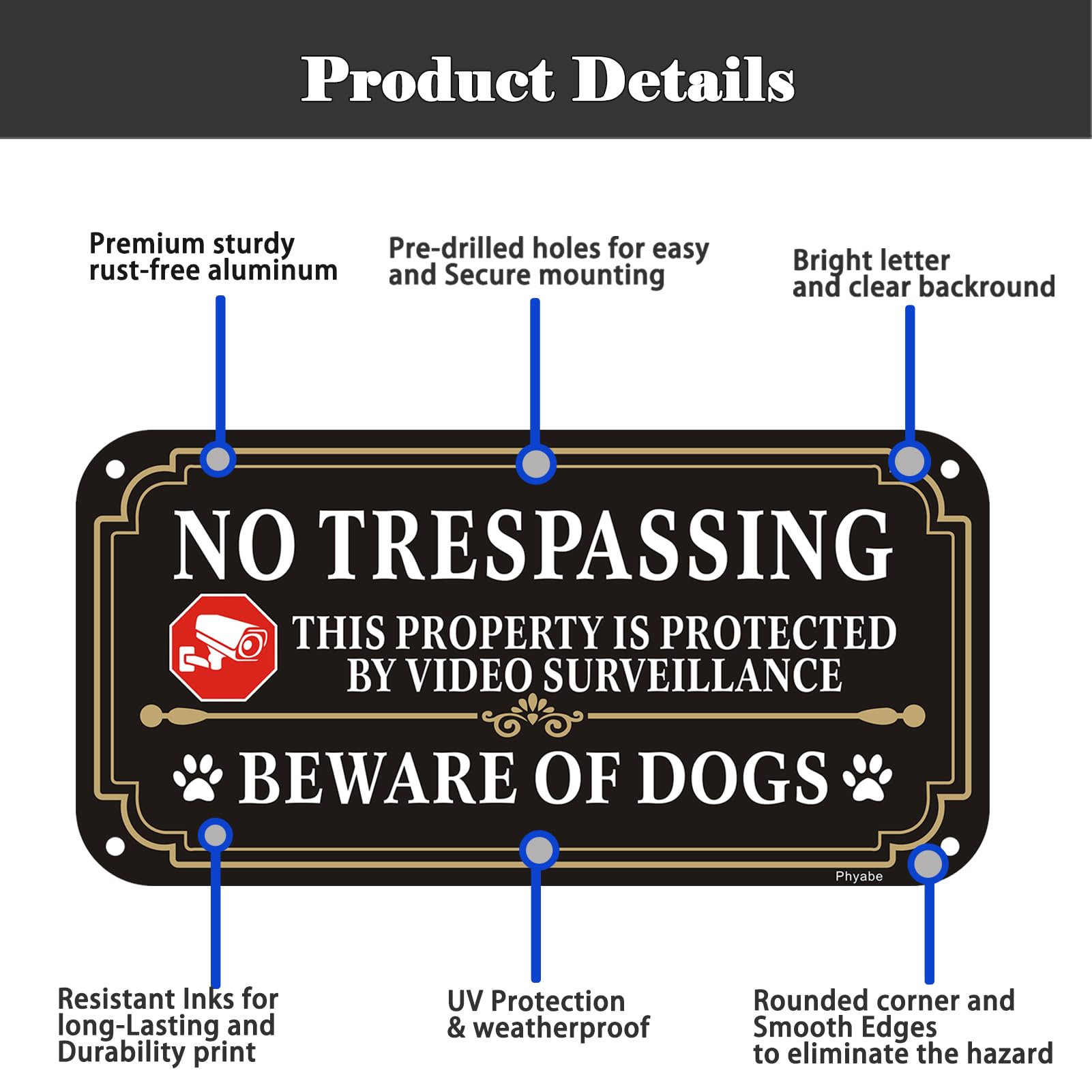 Phyabe 2 Pack Beware of Dog Sign, No Trespassing This Property Is Protected By Video Surveillance - Image 4