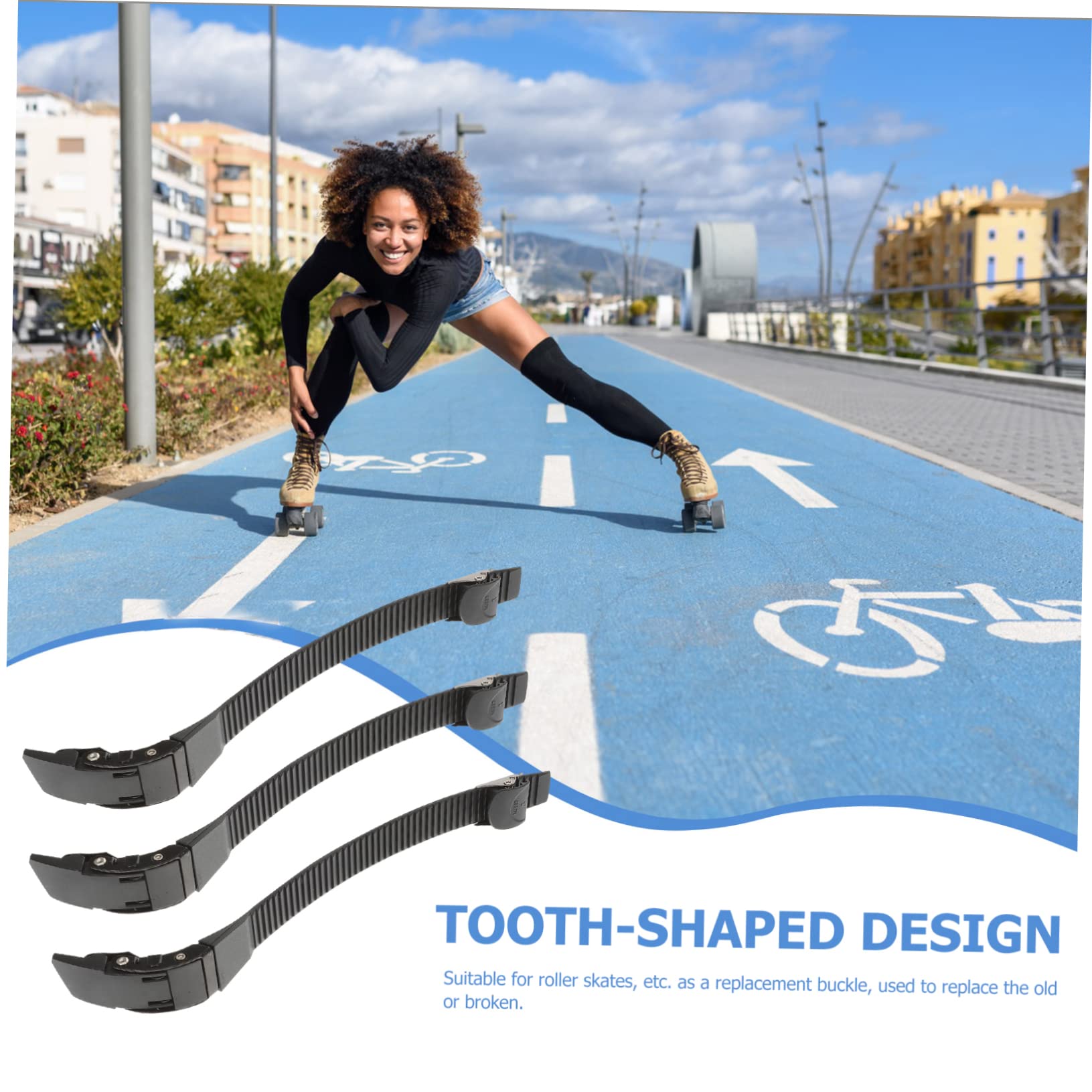 Kisangel Roller Skates Strap Replacement 3 Pack Black PVC Buckle for Skating Shoes