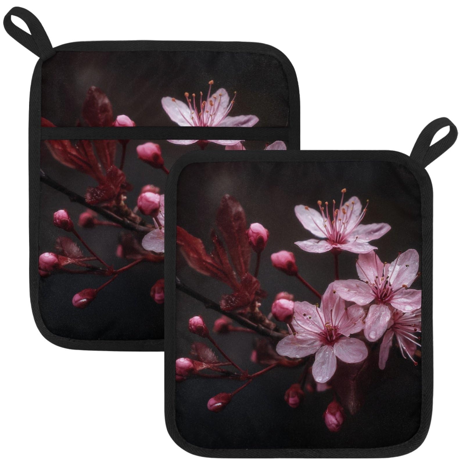 VAPOKF Peach Blossom Kitchen Hot Pot Holder, Pot Holders Heat Resistant Pot Holder with Pocket Heat Resistant Trivets for Hot Pans Cotton Pot Mitts for Kitchen Cooking Baking
