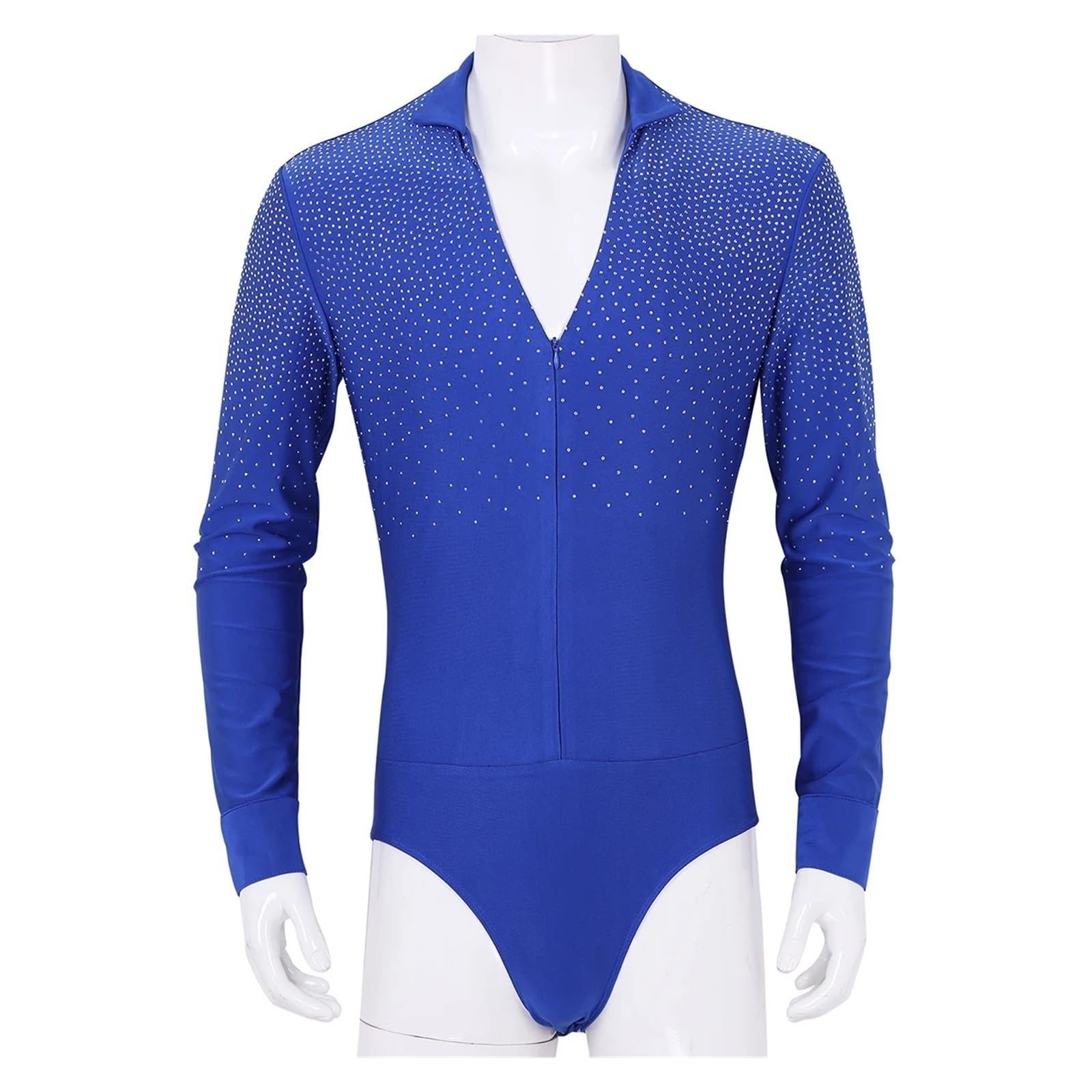 Latin Dance Dress Lateinisches Tanzhemd for Herren mit V-Ausschnitt Herren-Tanzhemd Gesellschaftstanz-Latin-Tanzkleidung Professionelle Wettkampf-Tanzkleidung (Color : Royal Blue, Size : M)