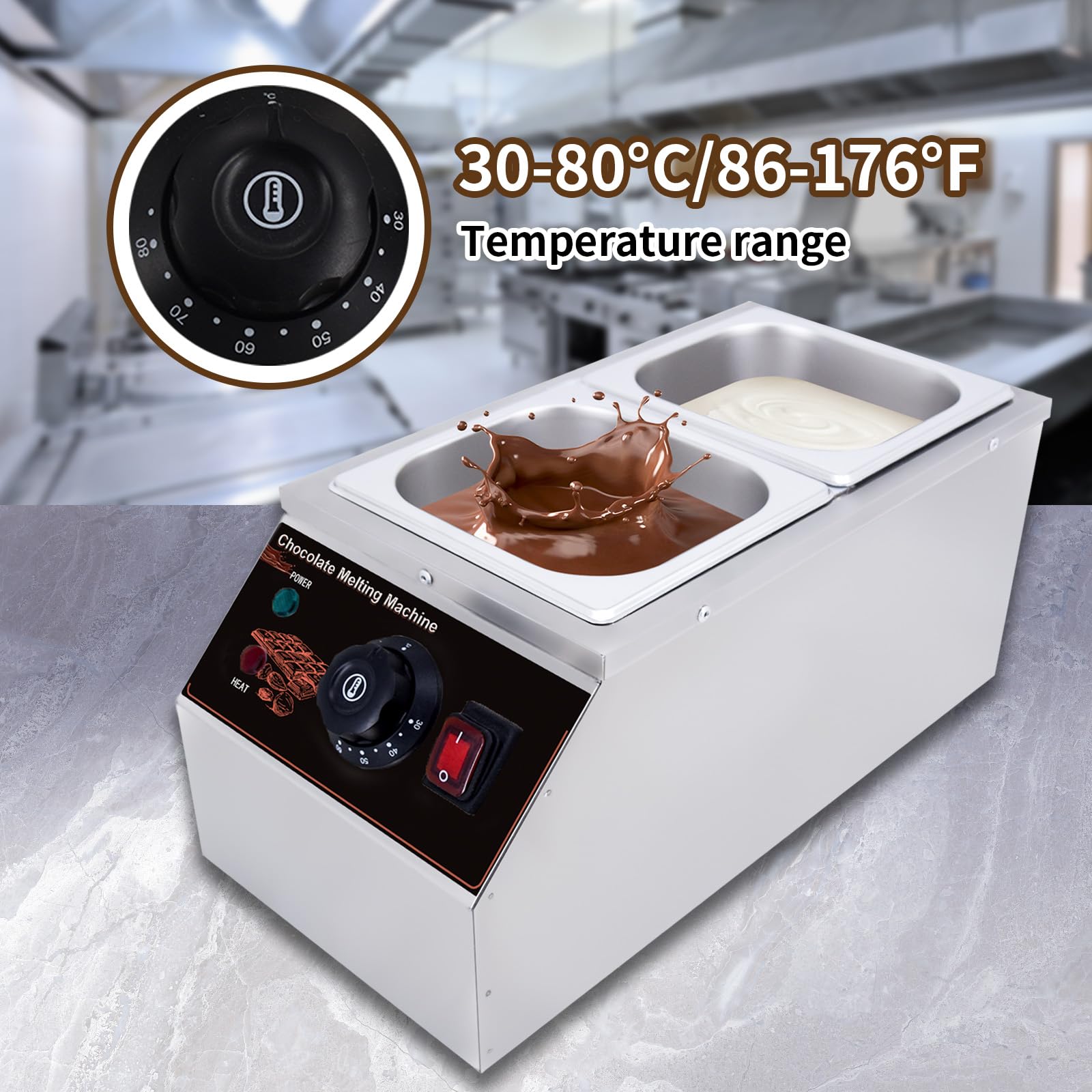 Cioccolato Crogiolo 600W Commerciale Elettrico Auto Cioccolato Riscaldatore Liquido In Acciaio Inox 2 Serbatoi per Casa Commerciale