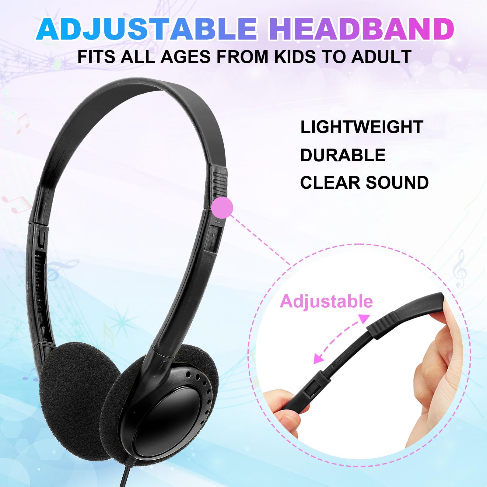 Yoley Kids Headphones Bulk 6 Pack - Multi-Colored On-Ear Headphones For School, Classroom, Students, Teens & Adults - View #4