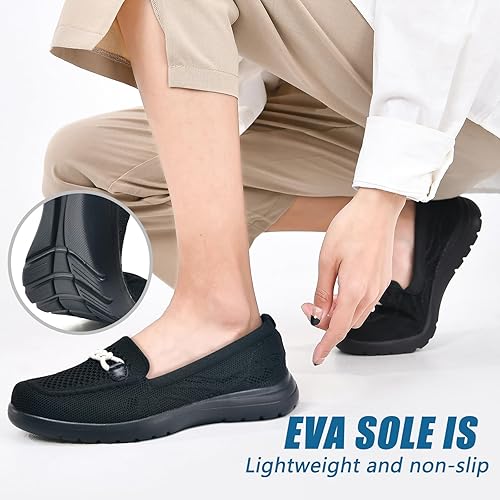 Miniatura 3 de Buyrew Mocasines para mujer, cómodos zapatos para caminar, de punto, elegantes, cómodos, informales, para el trabajo, planos
