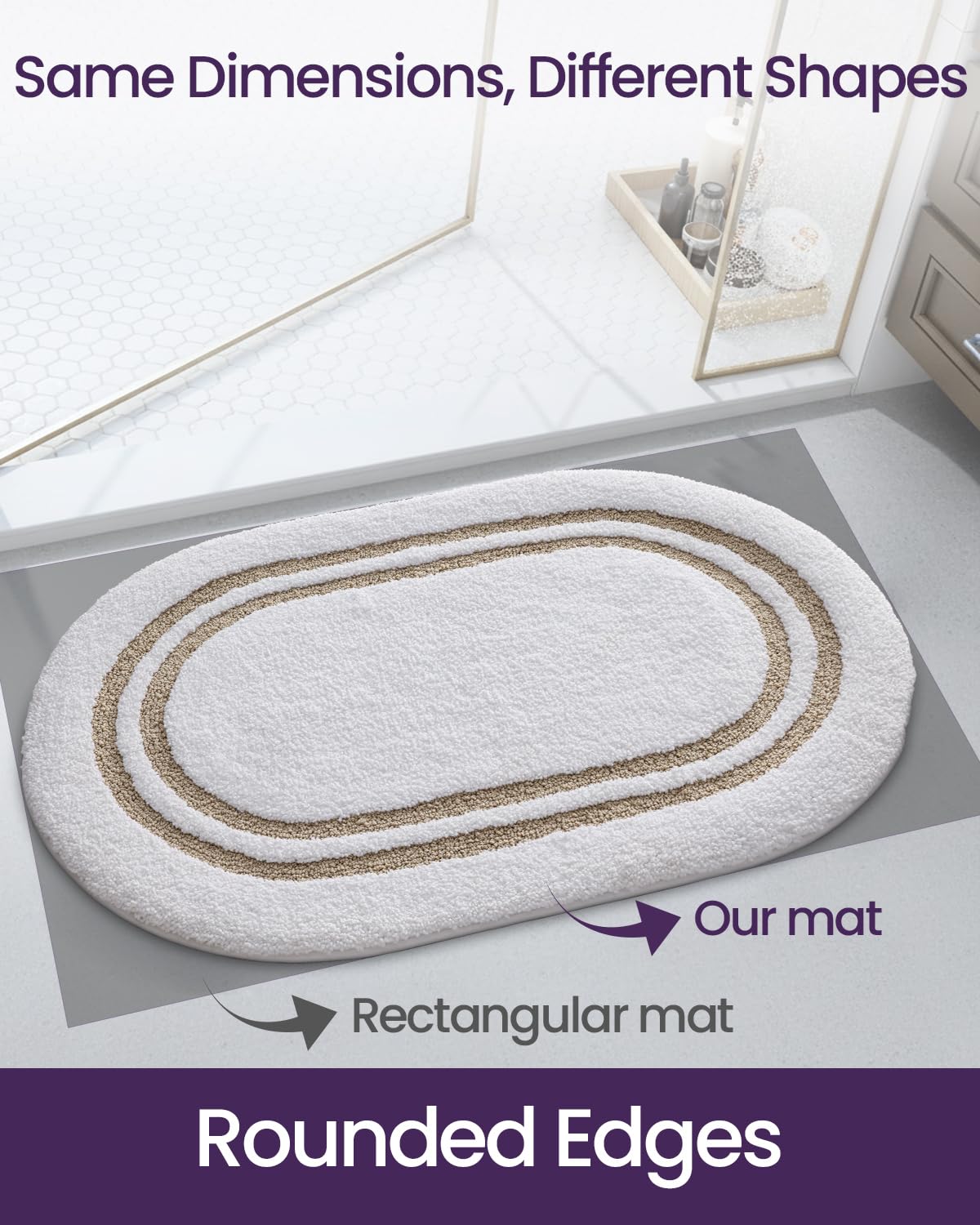 DEXI Tappeto da bagno antiscivolo, lavabile, assorbente, in morbida microfibra, tappeto da bagno ovale per pavimento del bagno, doccia, WC, lavandino, 61 x 91,4 cm, beige