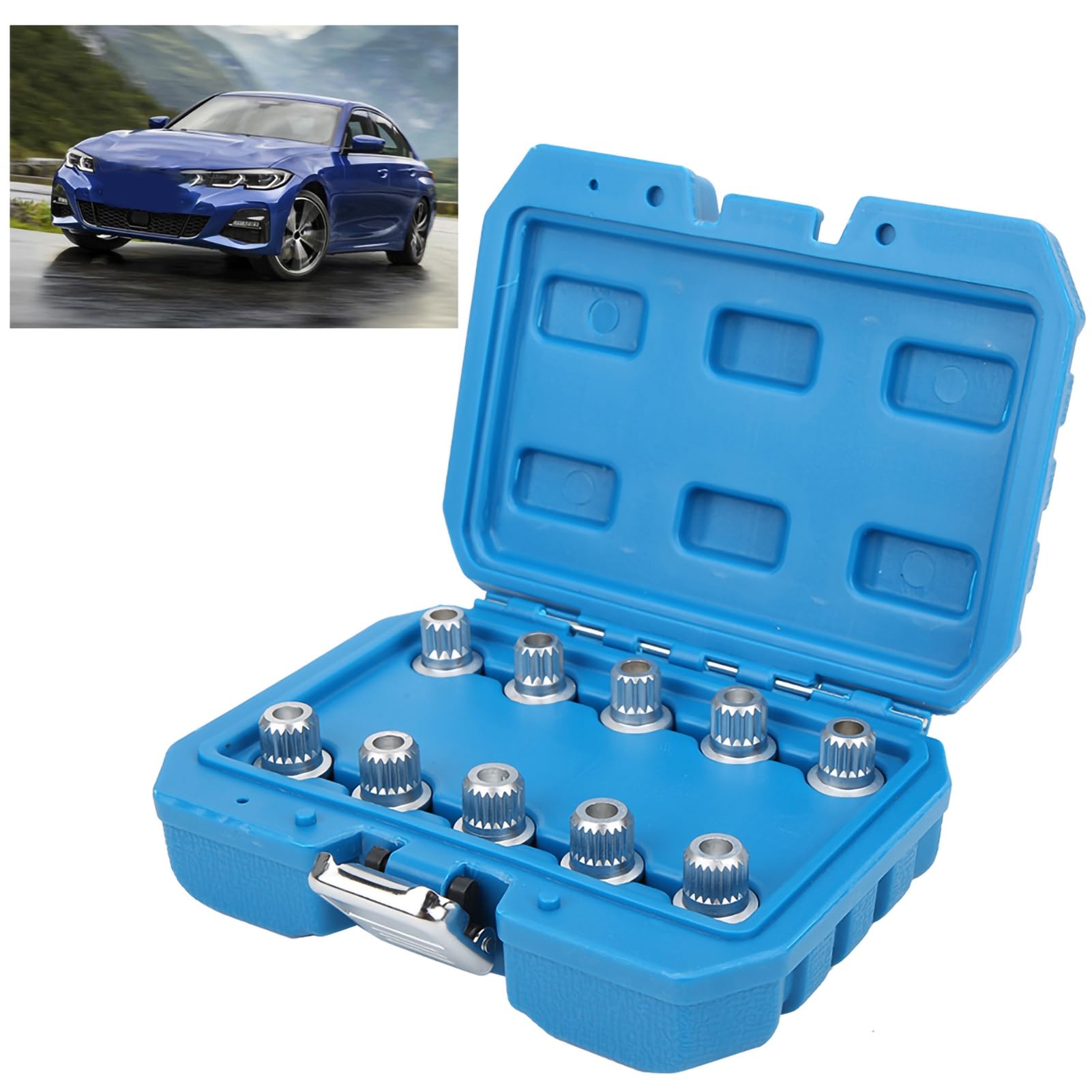 Zestaw 10 kluczy do nakrętek zabezpieczających koła, zestaw montażowy I-Th do łatwego wyciągania nakrętek kół, zestaw do usuwania nasadek WRE, pomaga w demontażu nakrętek zabezpieczających koła.