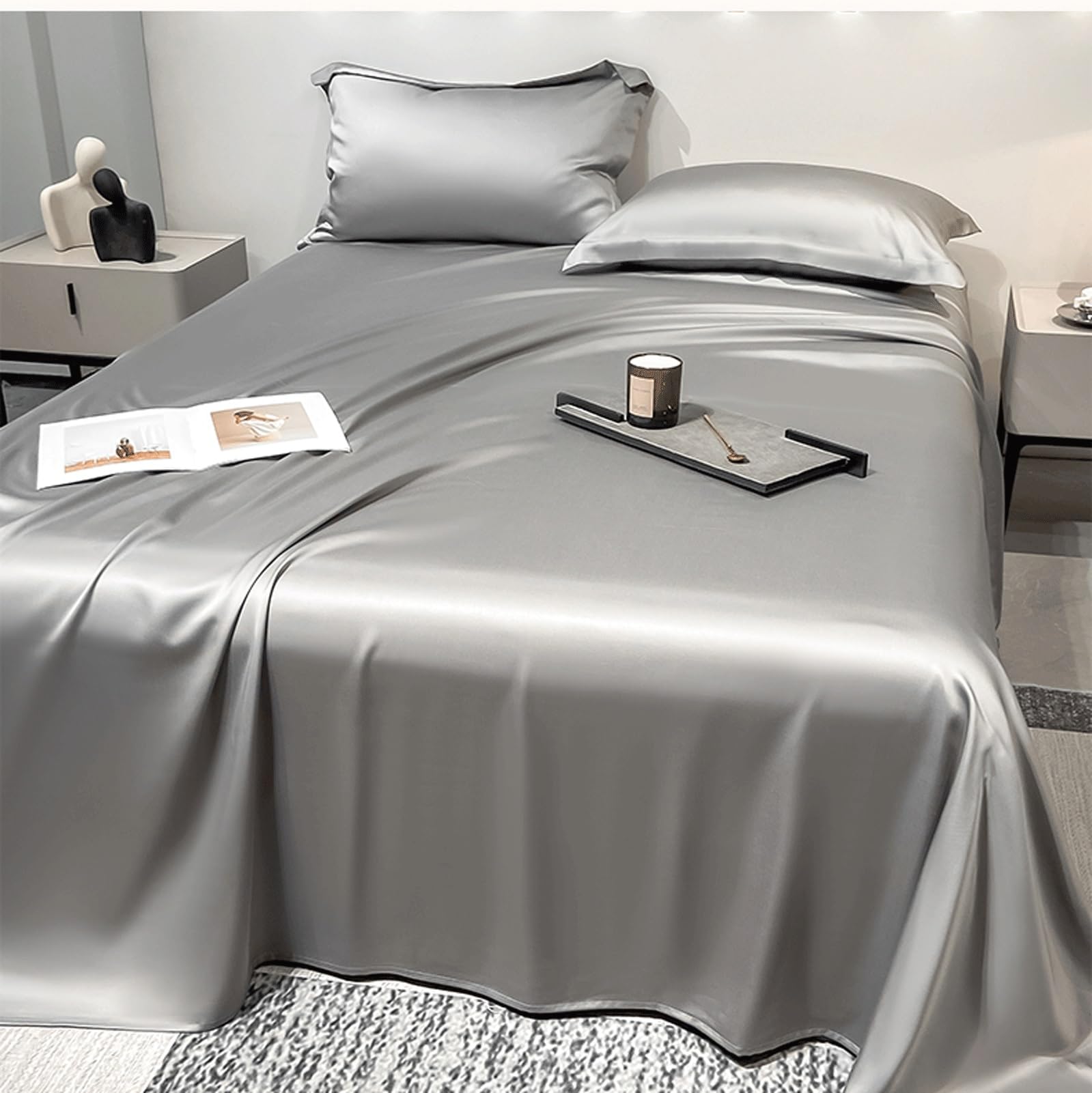 Sábana Encimera 180x230cm 245x250cm 245x265cm Sábana Plana de Lujo Tencel Fresca Sedosa y Súper Suave Cama de 120 a 200cm(Sky Blue,180x230cm+48x74cm x2)